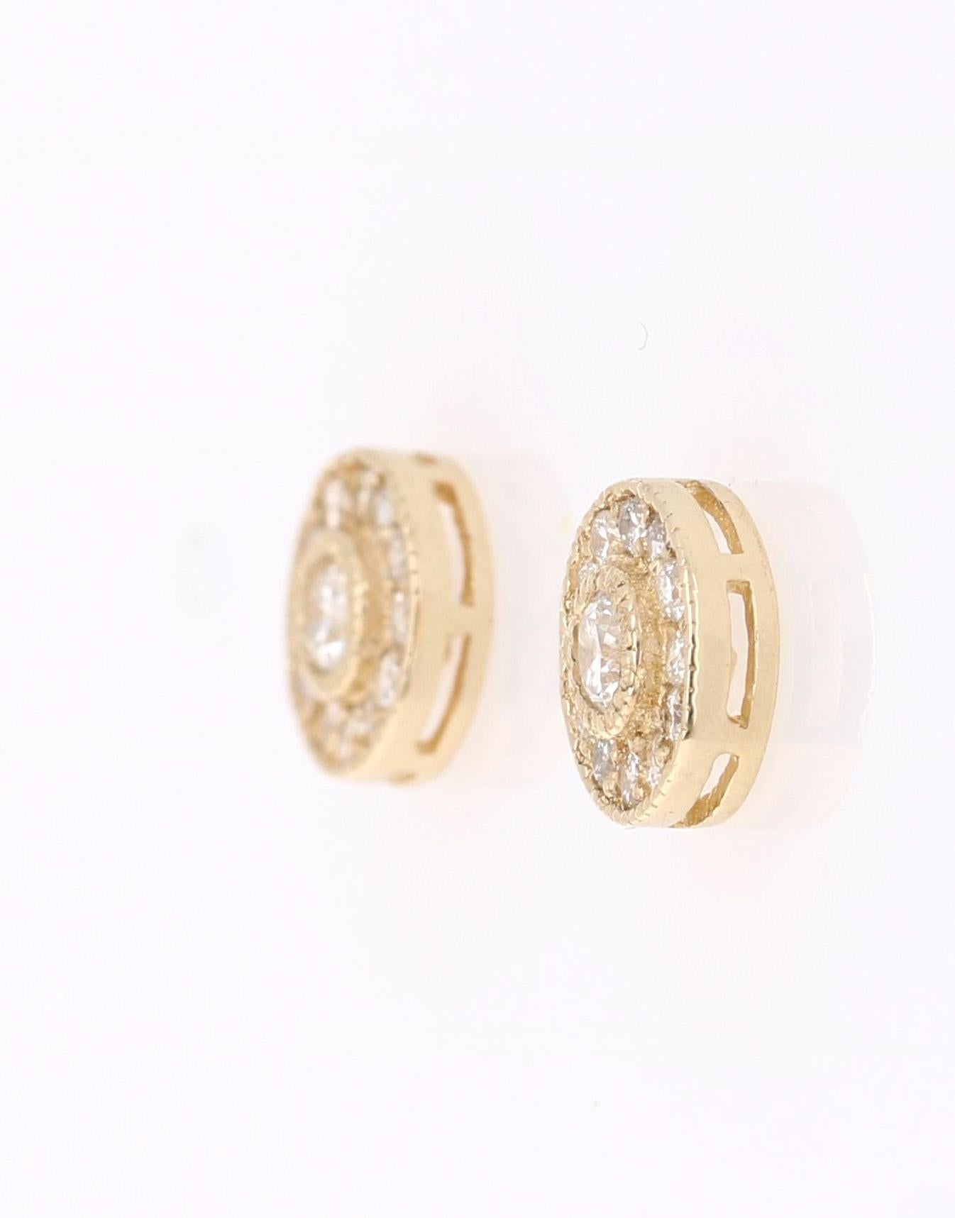 0.46 Carat Round Cut Diamond Yellow Gold Earrings