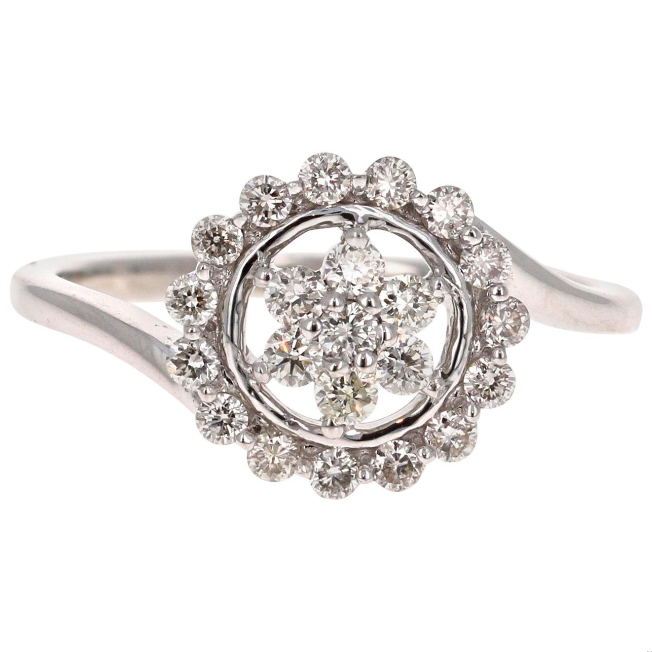 0.49 Carat Diamond 14 Karat White Gold Cluster Ring