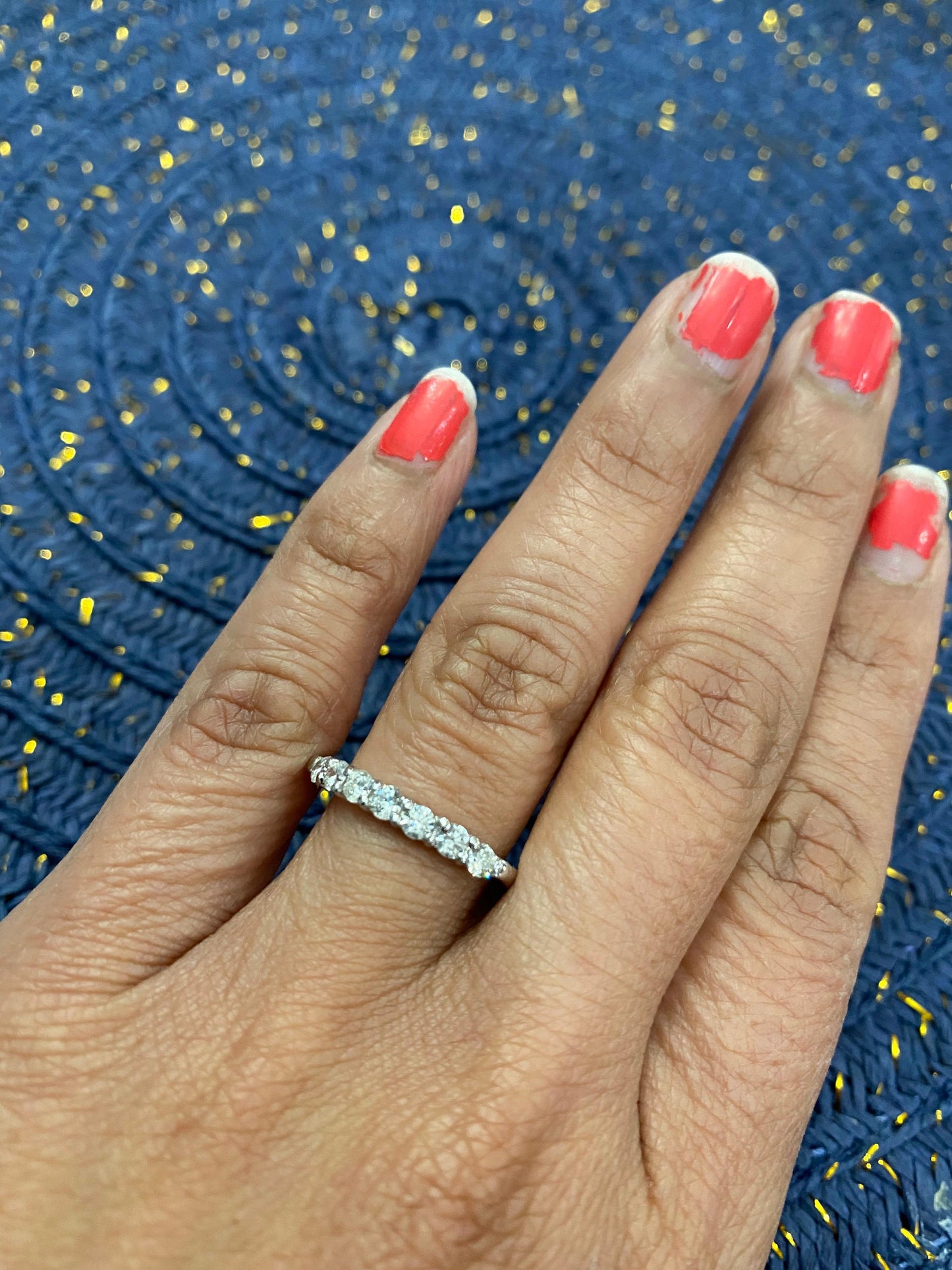 0.49 Carat Round Cut Diamond Band 14 Karat White Stackable Gold