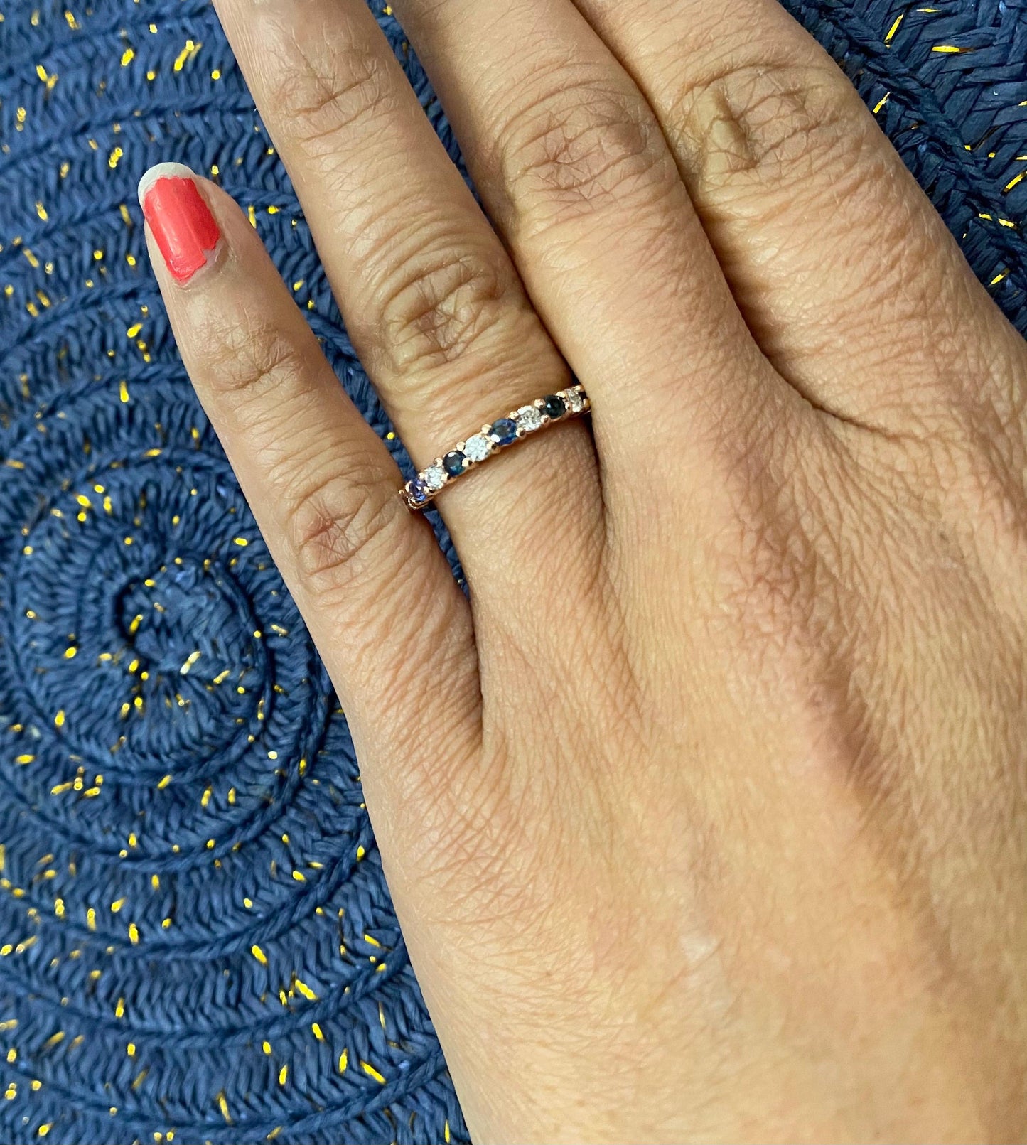 0.60 Carat Sapphire and Diamond 14 Karat Rose Gold Band