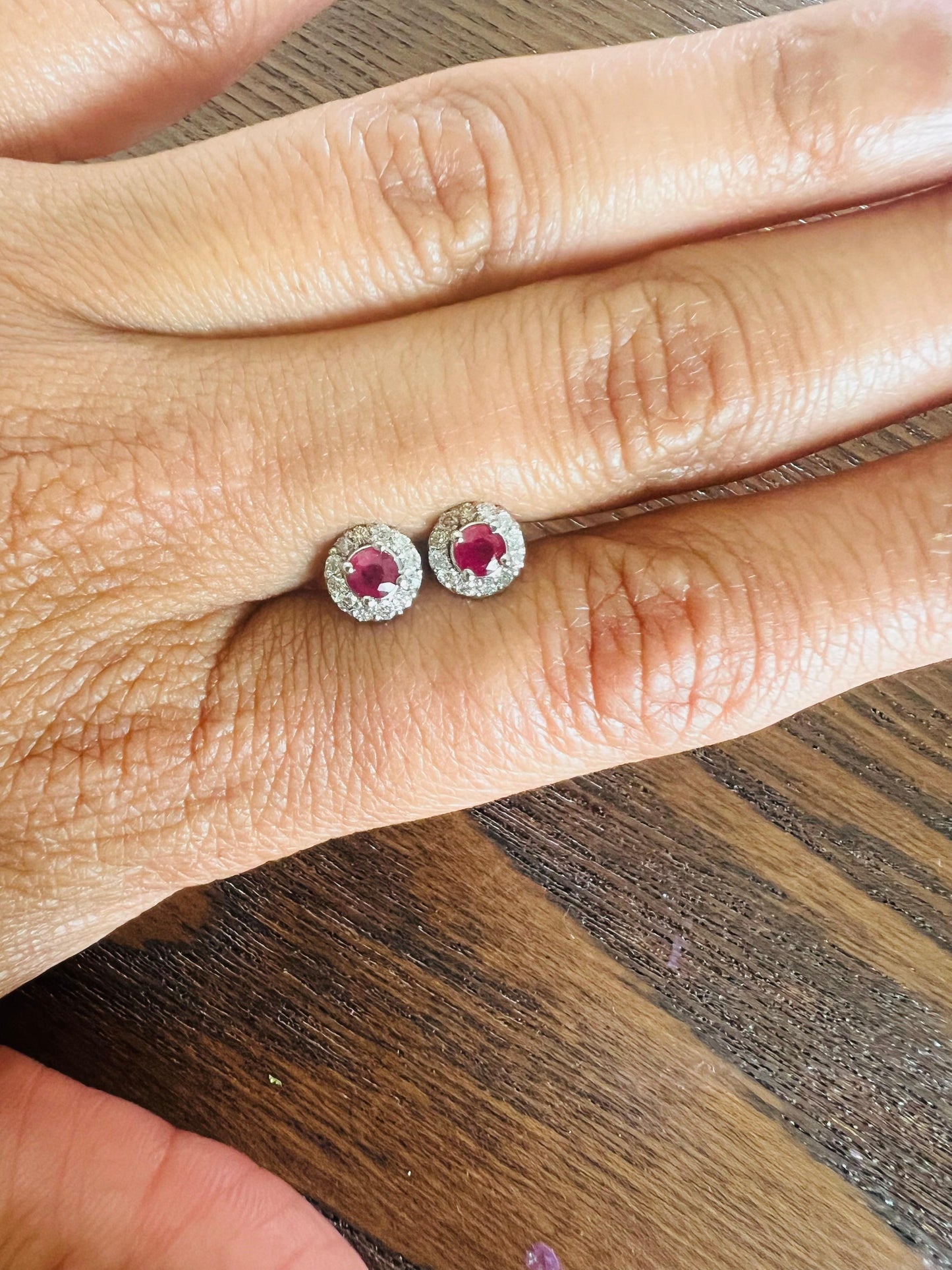 0.73 Carat Ruby Diamond White Gold Earring Studs