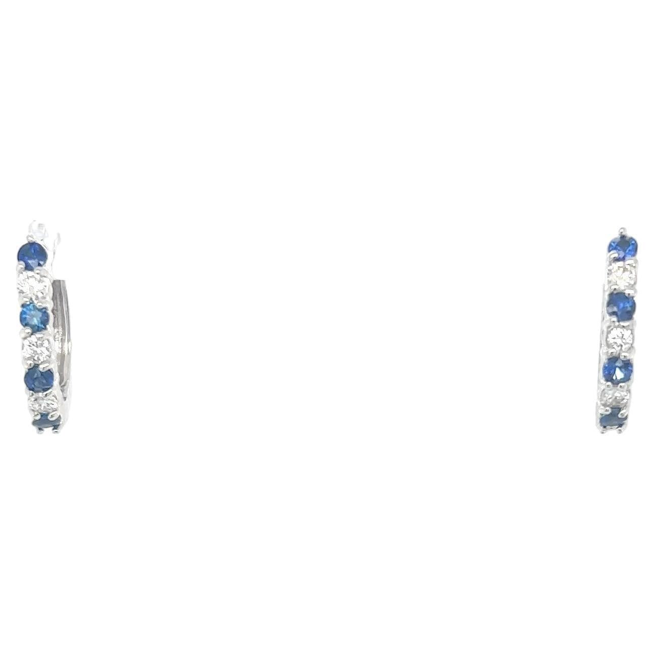 0.93 Carat Blue Sapphire Diamond White Gold Earrings