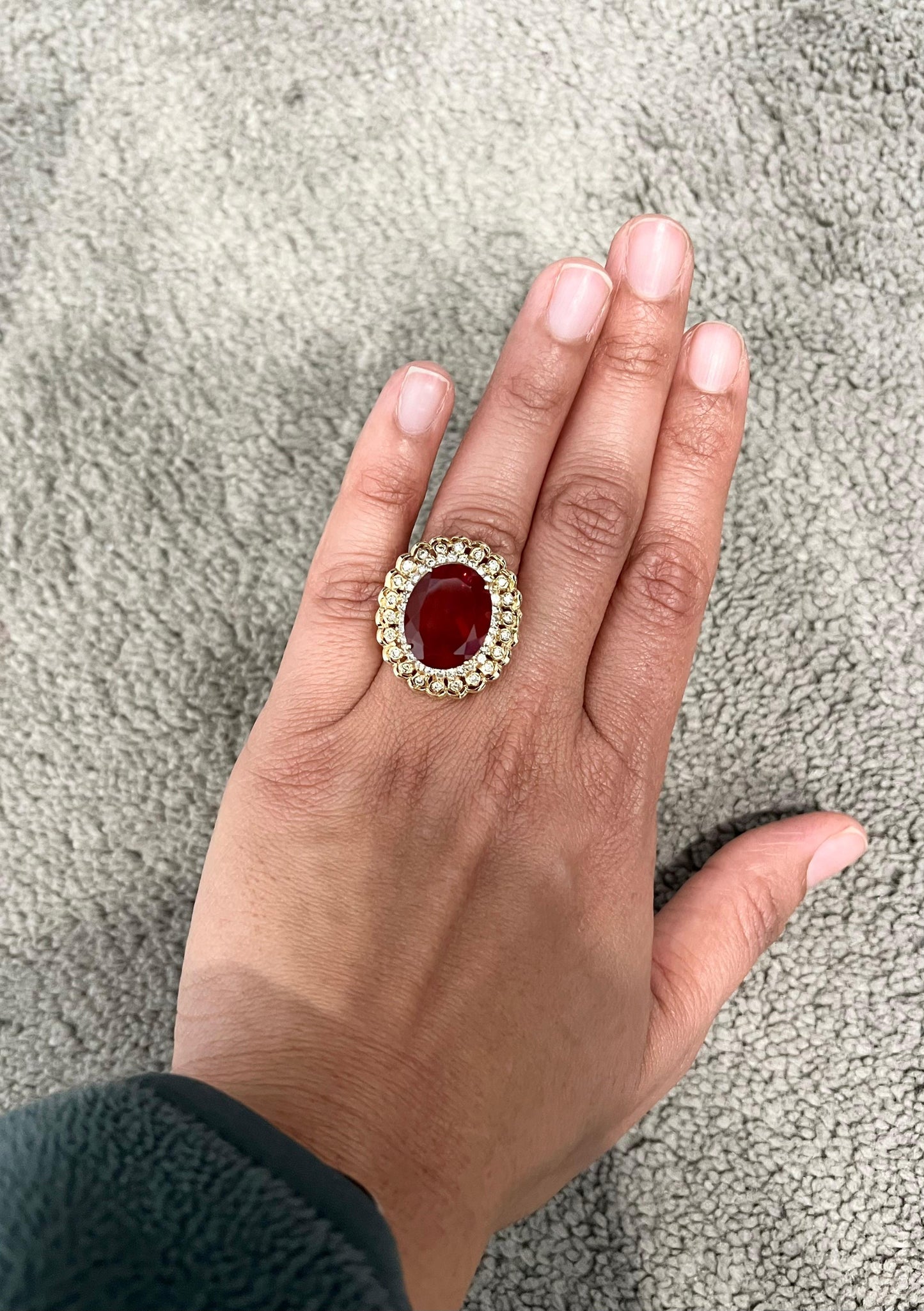 11.04 Carat Mexican Fire Opal Diamond Yellow Gold Cocktail Ring