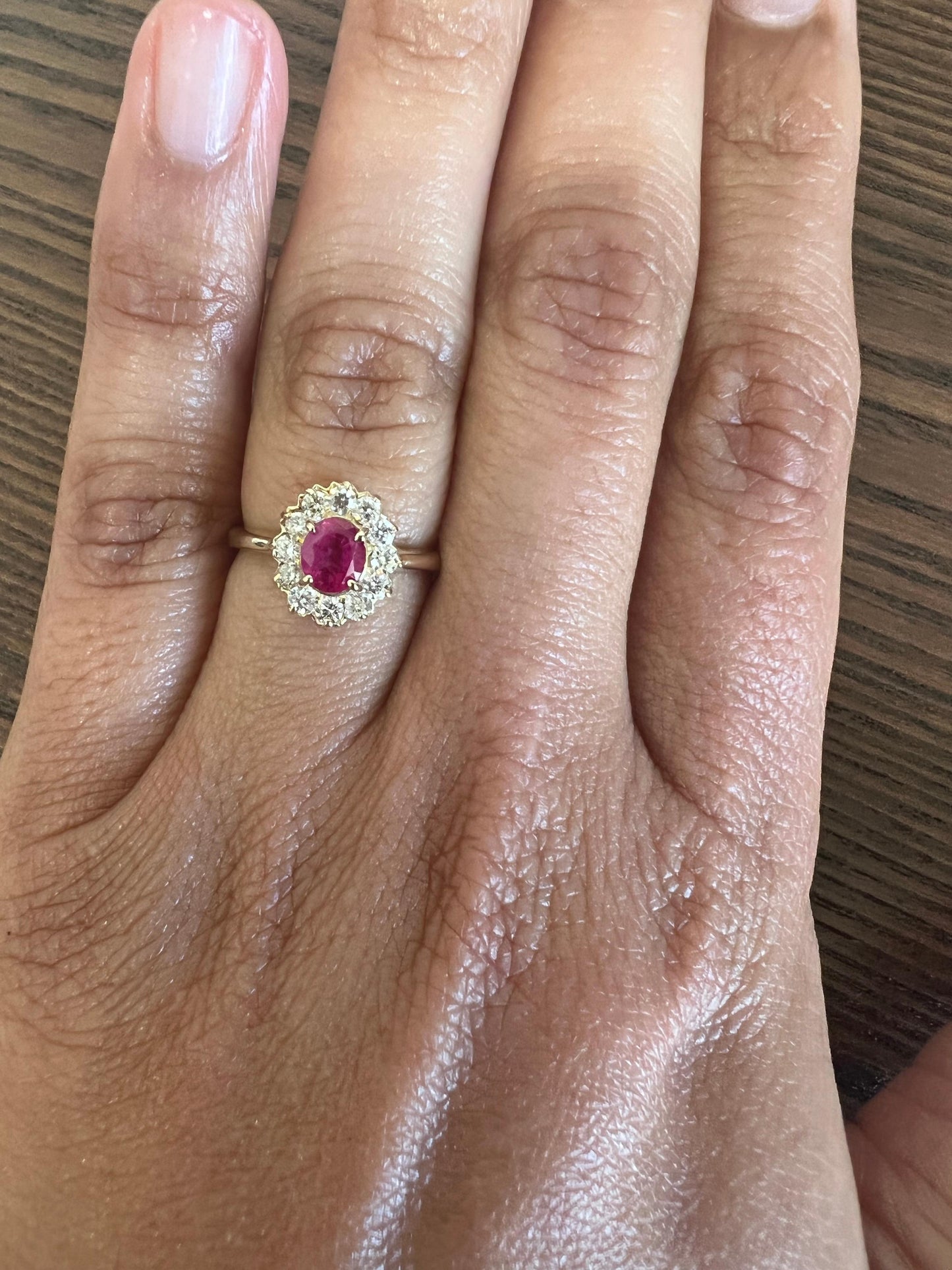1.10 Carat Ruby Diamond Yellow Gold Ballerina Engagement Ring