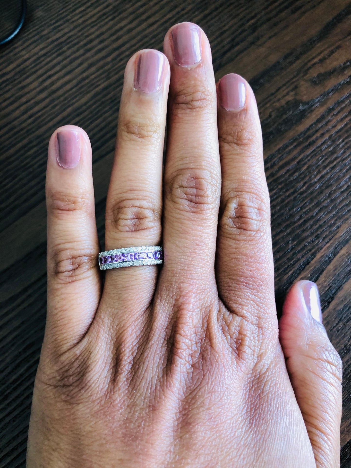 1.15 Carat Pink Sapphire Diamond White Gold Band
