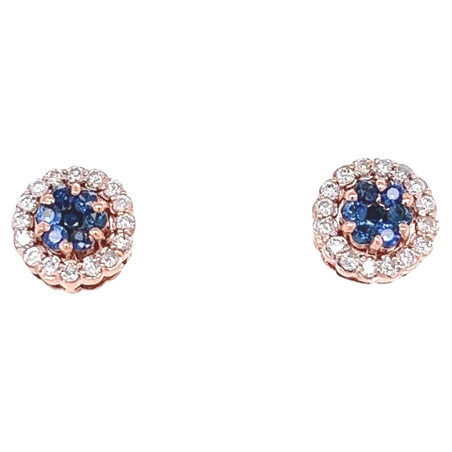 1.19 Carat Blue Sapphire Diamond Rose Gold Earrings