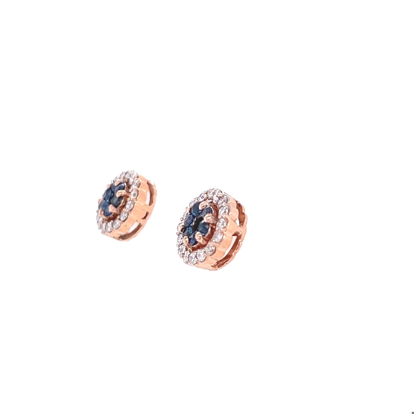 1.19 Carat Blue Sapphire Diamond Rose Gold Earrings