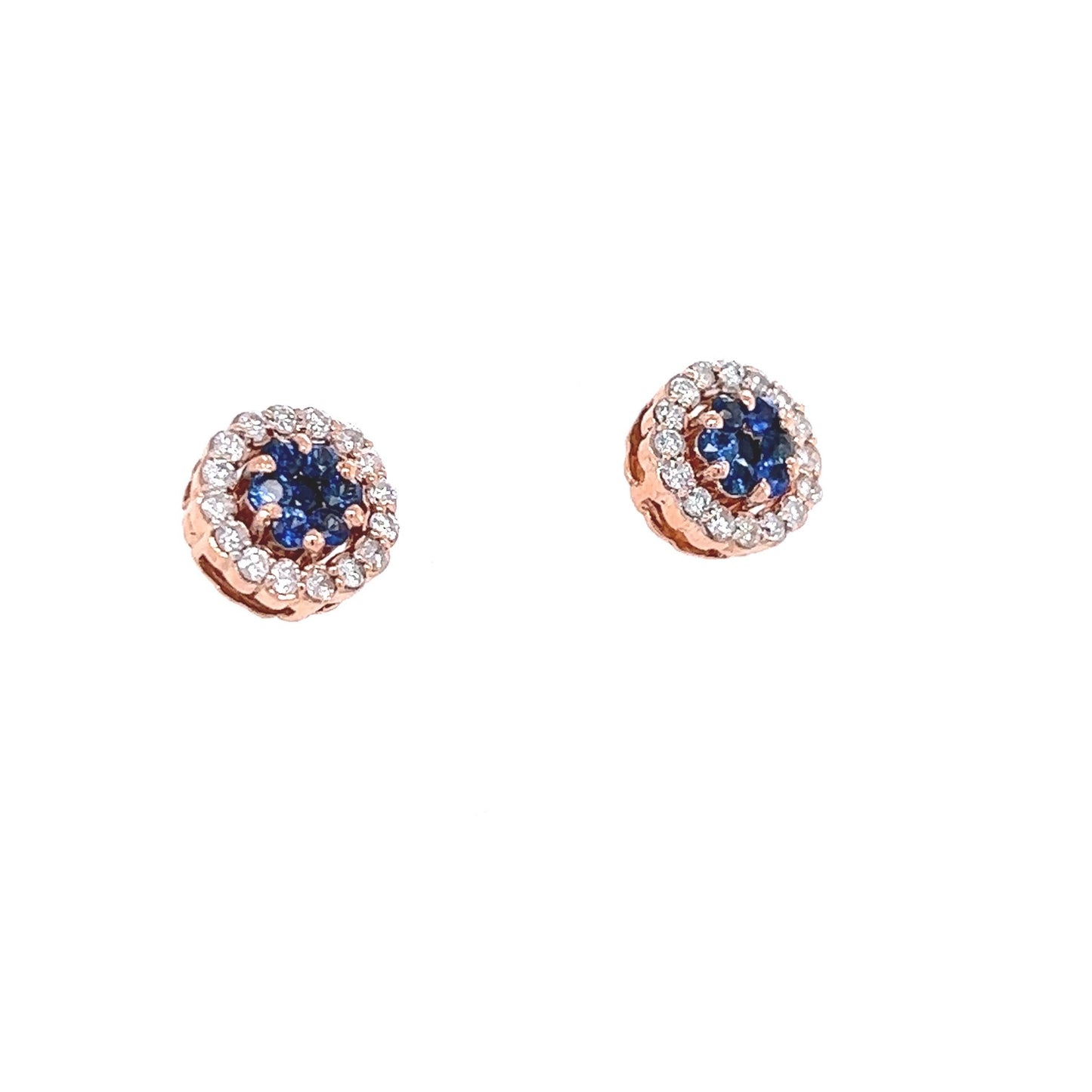 1.19 Carat Blue Sapphire Diamond Rose Gold Earrings
