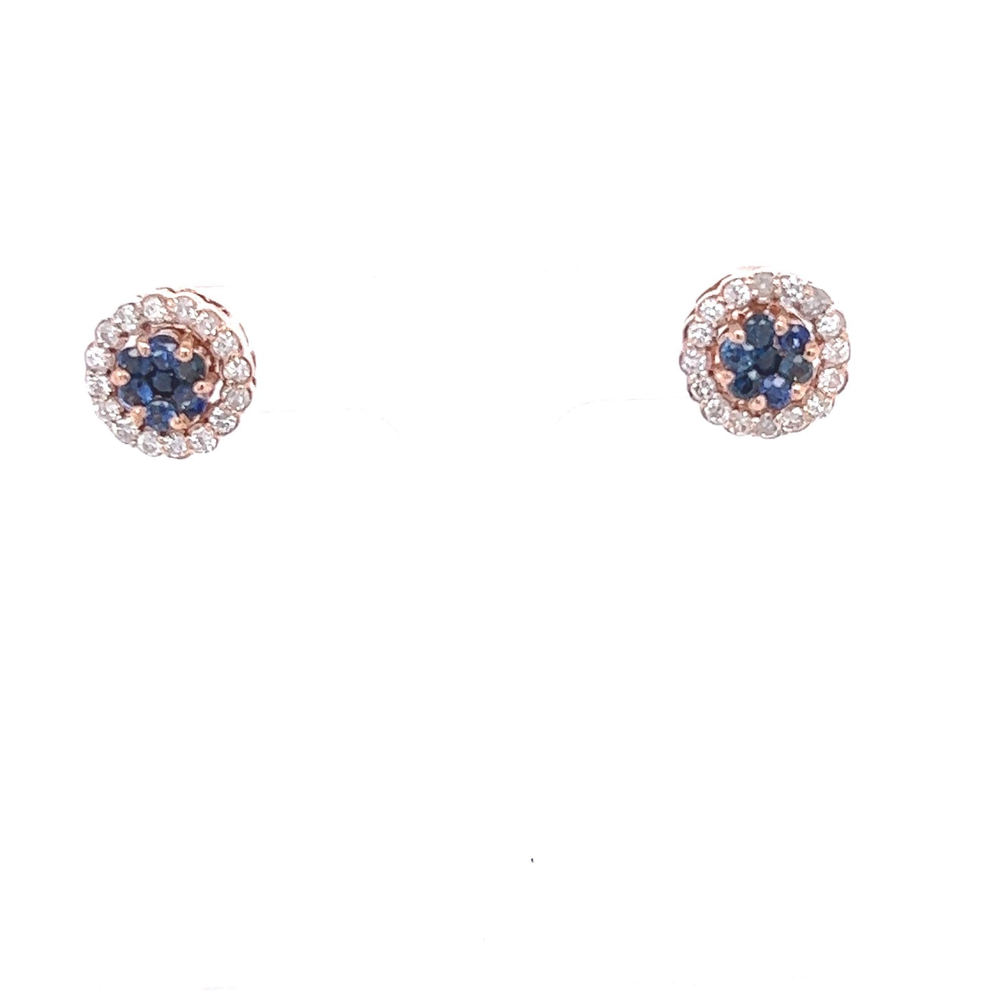 1.19 Carat Blue Sapphire Diamond Rose Gold Earrings