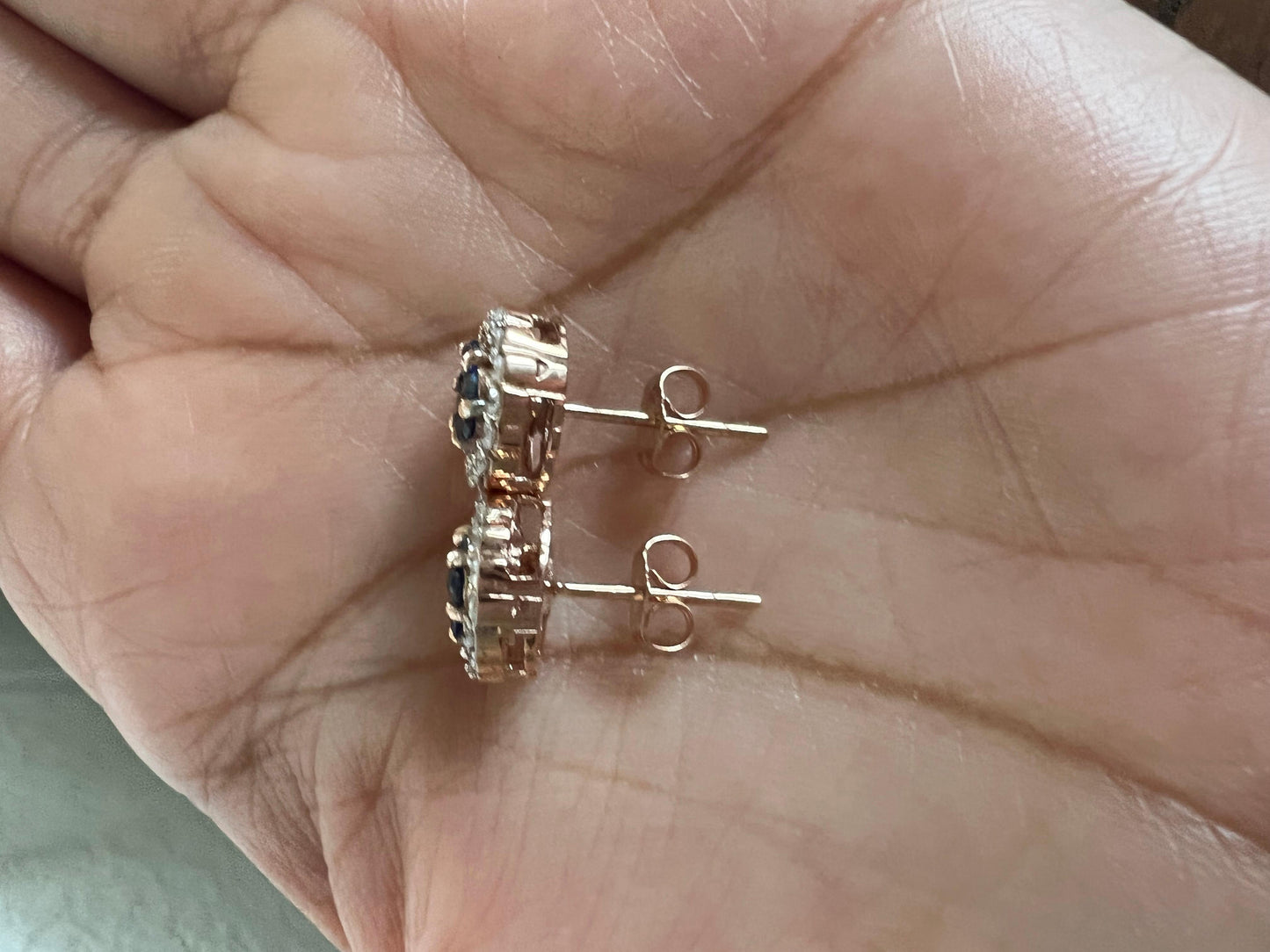 1.19 Carat Blue Sapphire Diamond Rose Gold Earrings