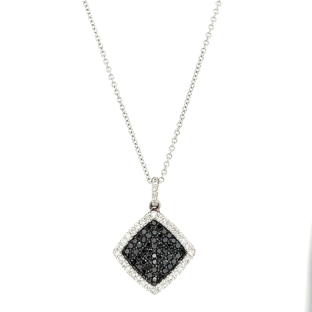 1.27 Carat Black Diamond White Diamond 14 Karat White Gold Chain Necklace