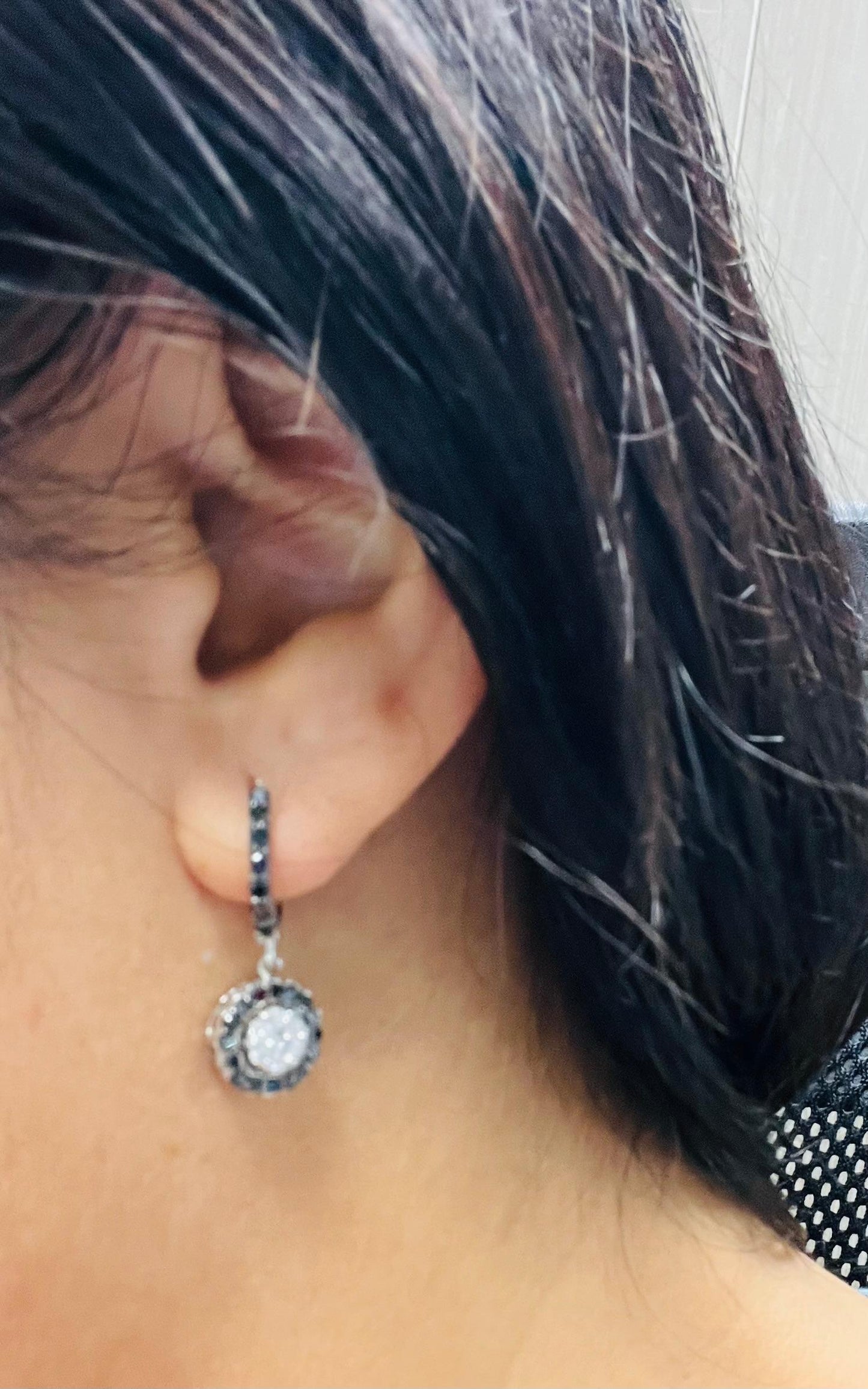 1.27 Carat Black Diamond White Diamond White Gold Dangle Earrings