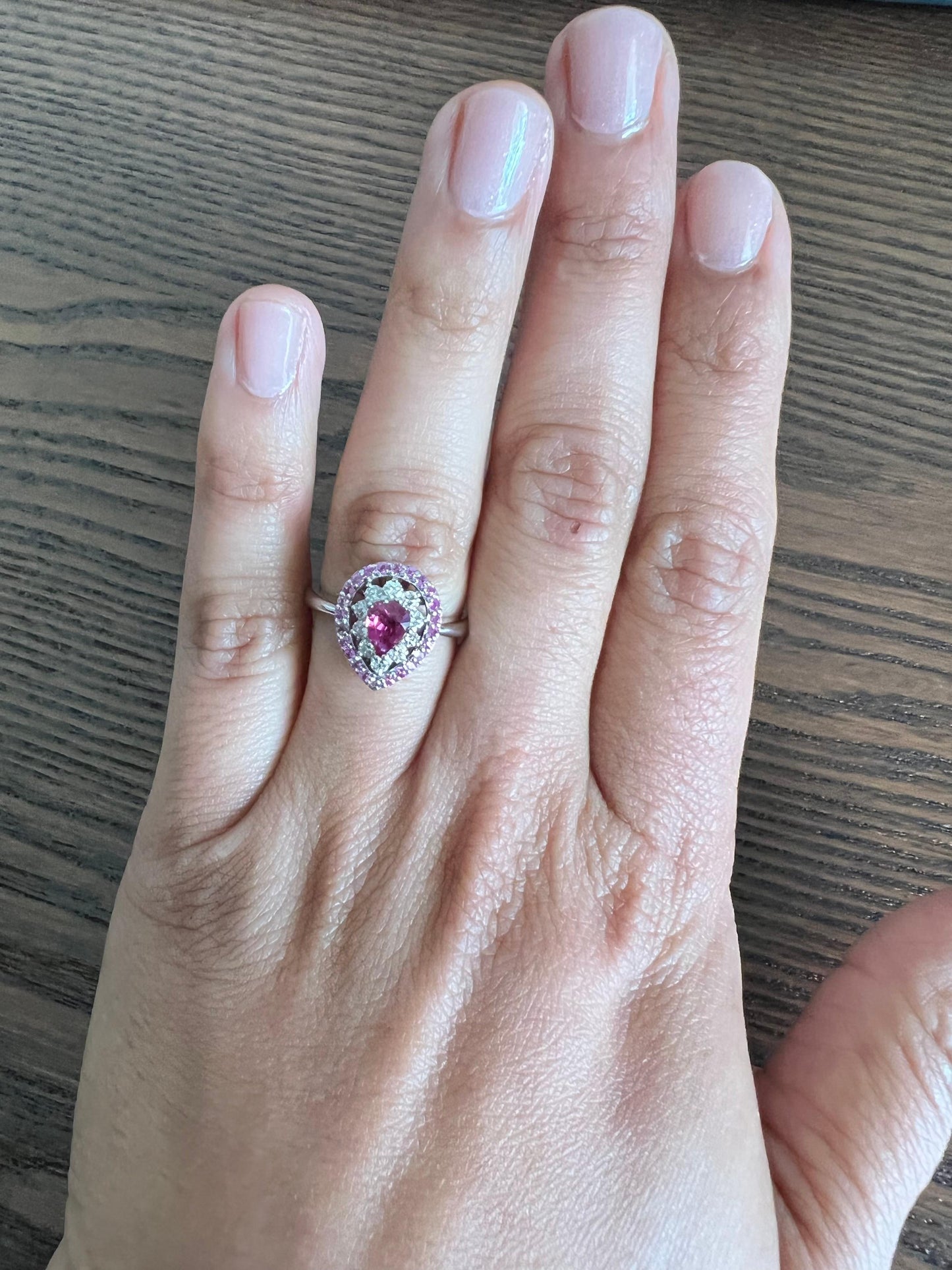 1.27 Carat Ruby Pink Sapphire Diamond White Gold Engagement Ring