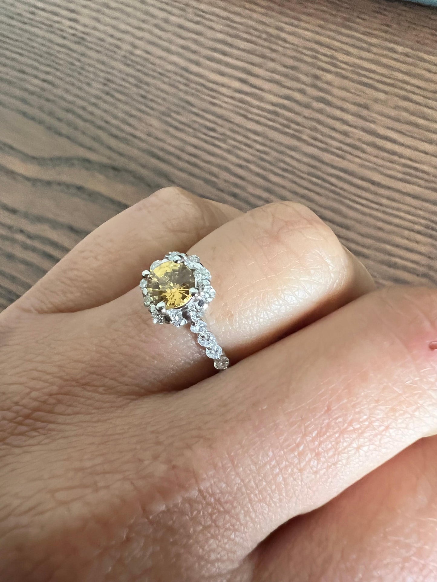 1.37 Carat Yellow Sapphire Diamond White Gold Engagement Ring