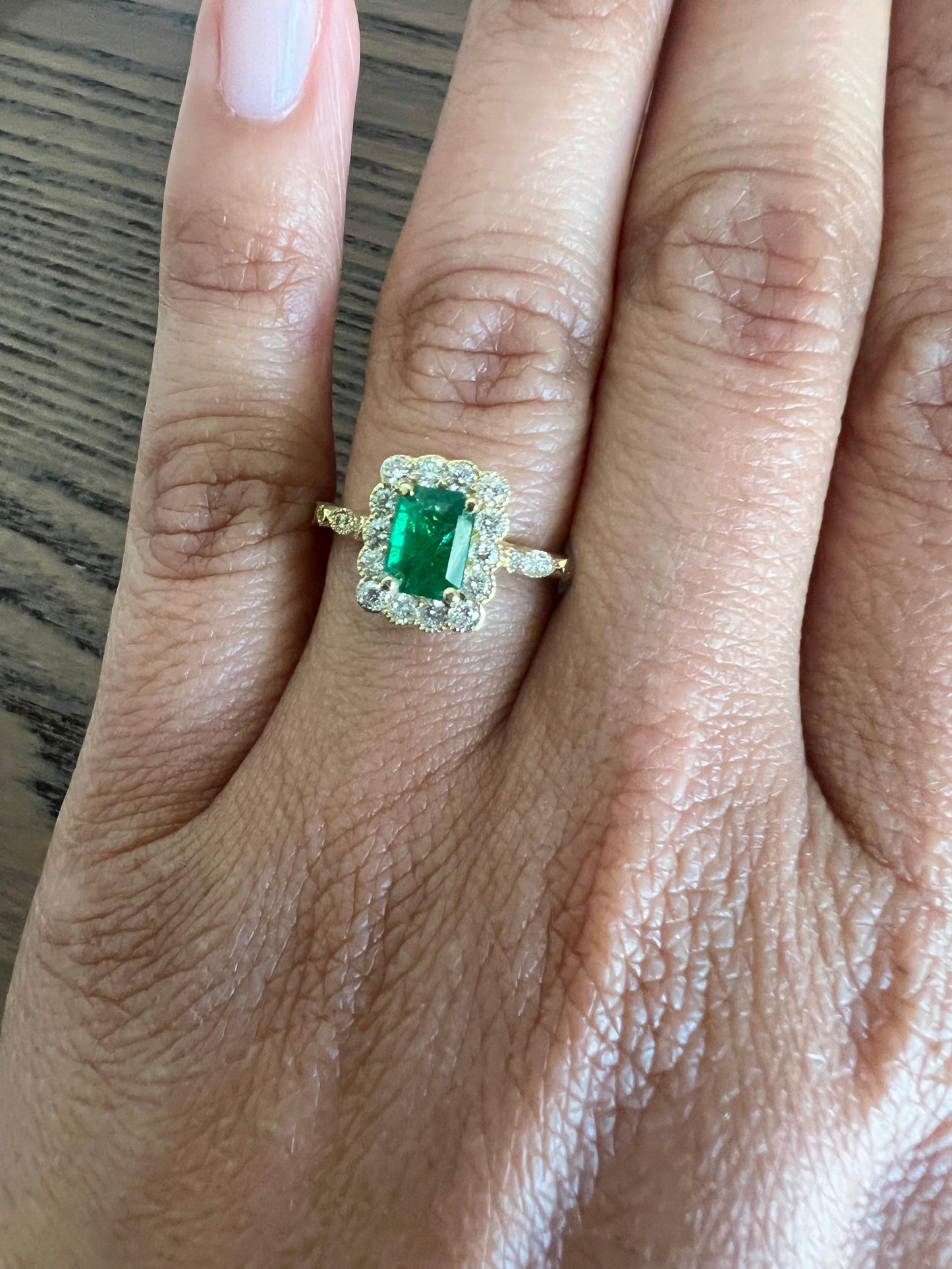 1.42 Carat Emerald Diamond Yellow Gold Engagement Ring