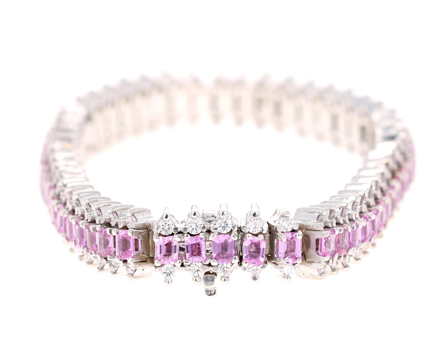 14.60 Carat Natural Pink Sapphire Diamond White Gold Bracelet