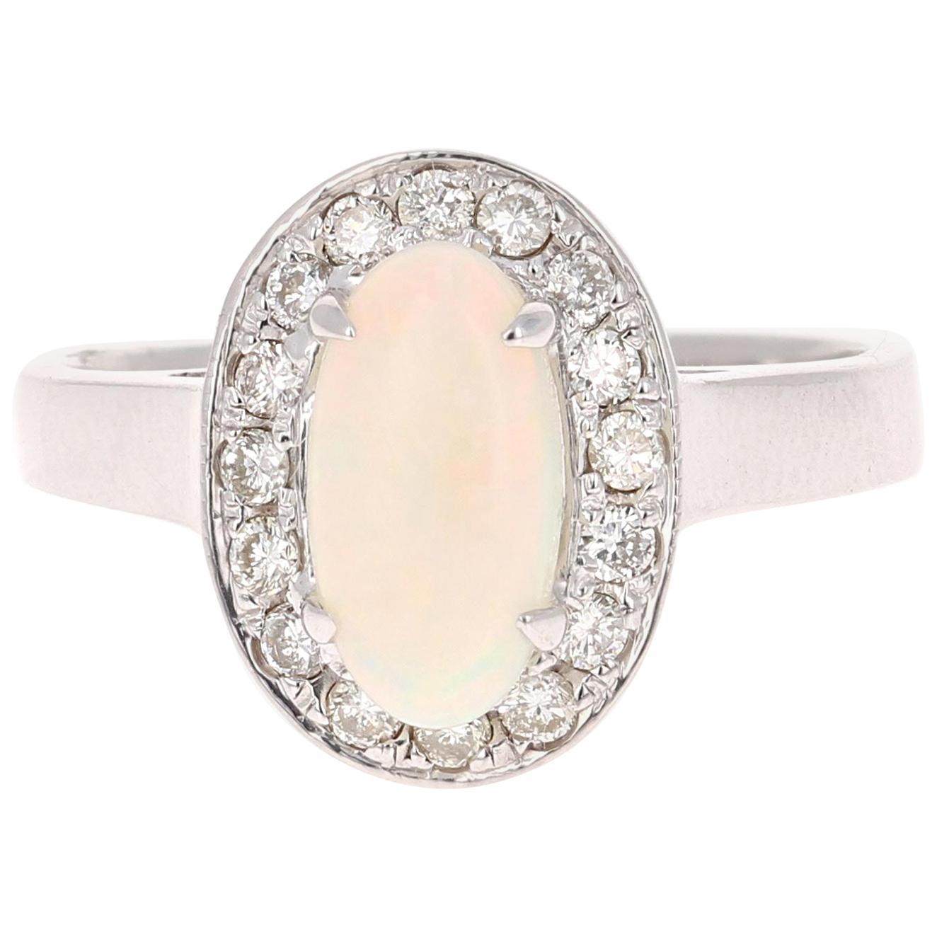 1.48 Carat Opal Diamond 14 Karat White Gold Ring