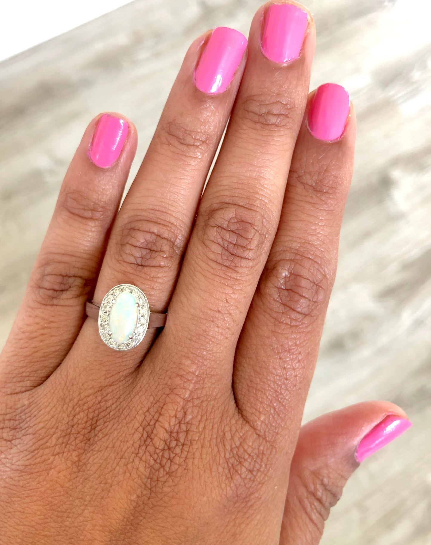 1.48 Carat Opal Diamond 14 Karat White Gold Ring