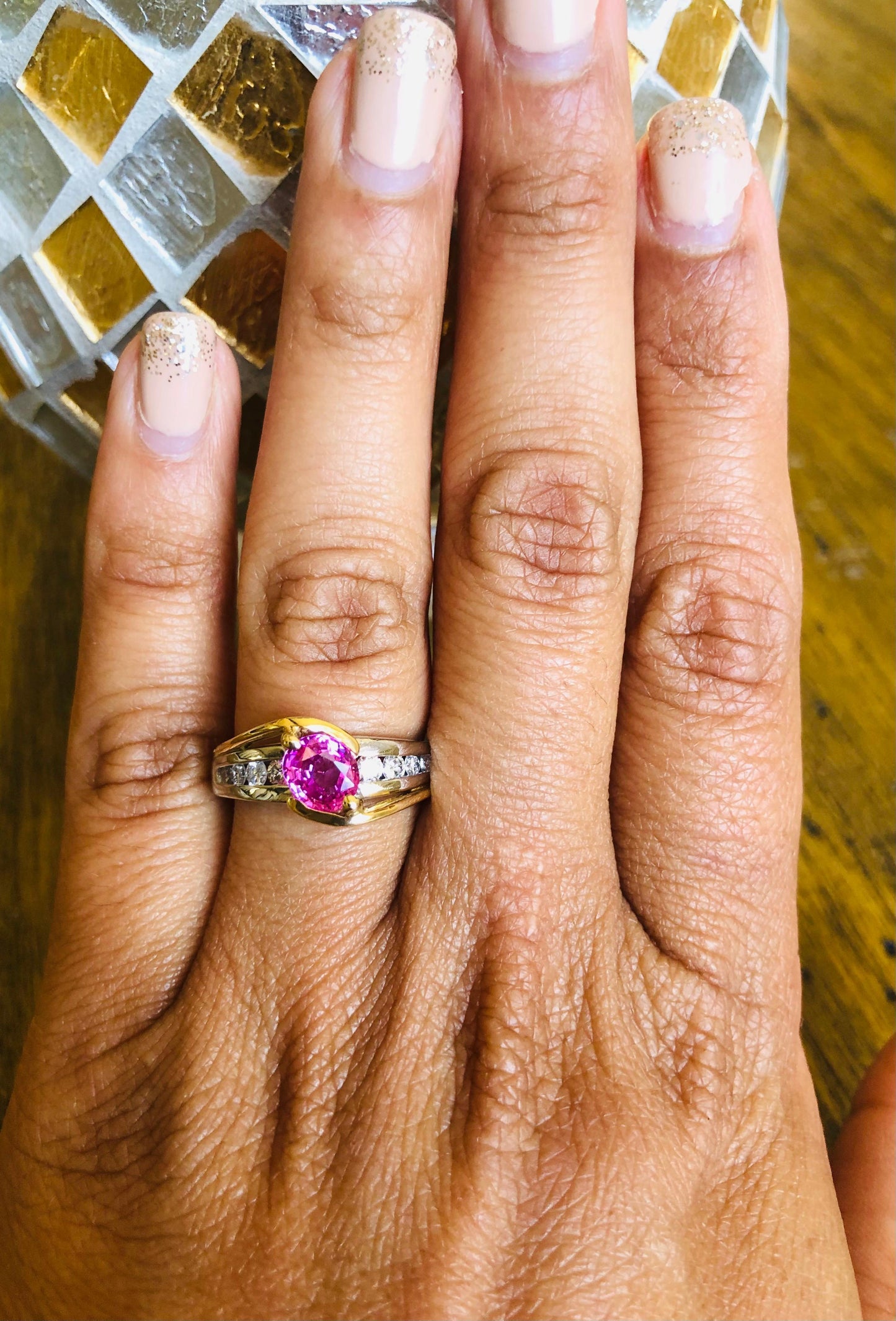1.64 Carat Pink Sapphire Diamond 18 Karat Platinum Ring