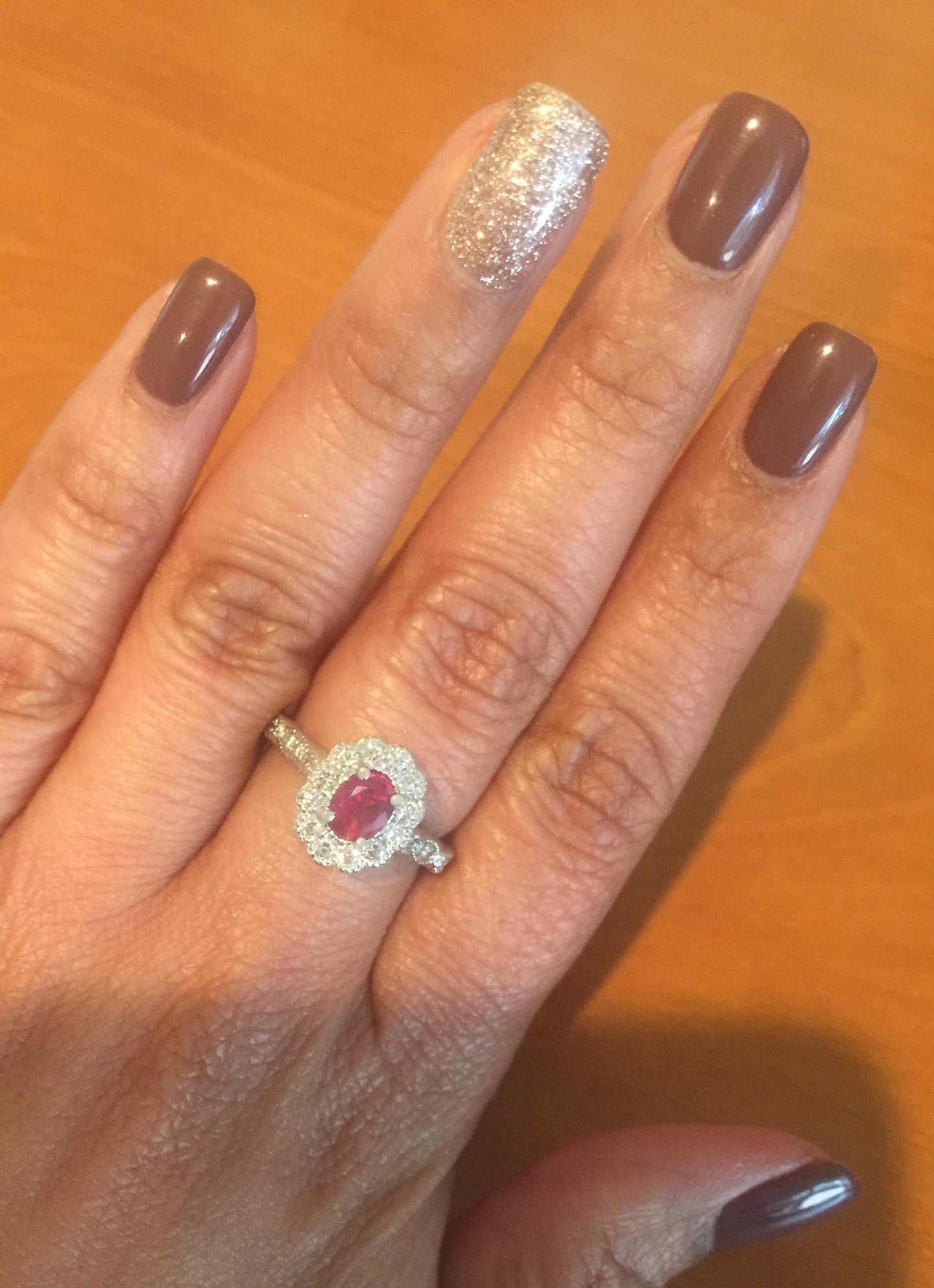 1.65 Carat Natural Ruby Diamond White Gold Bridal Ring
