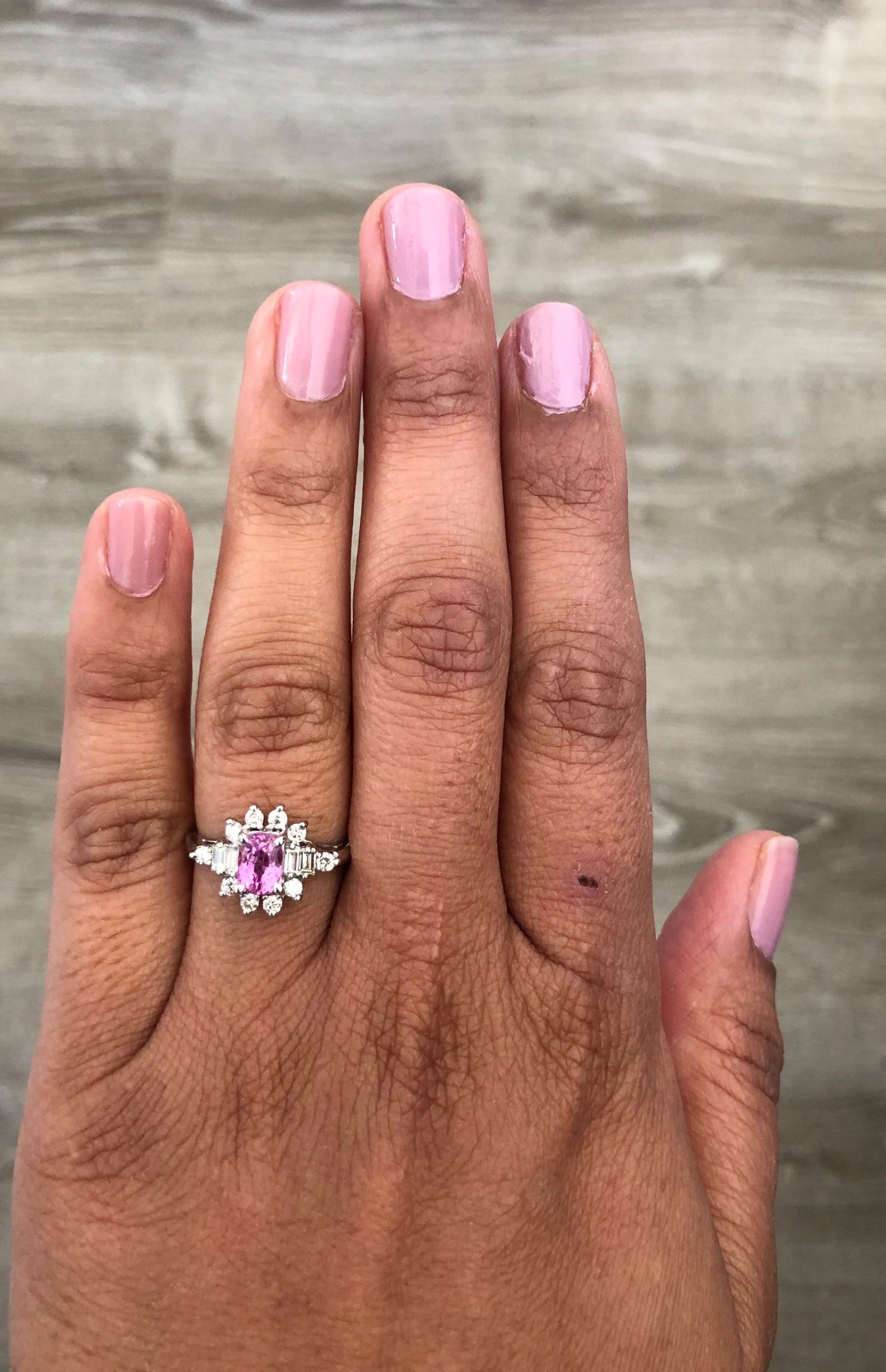1.66 Carat Pink Sapphire Diamond White Gold Engagement Ring