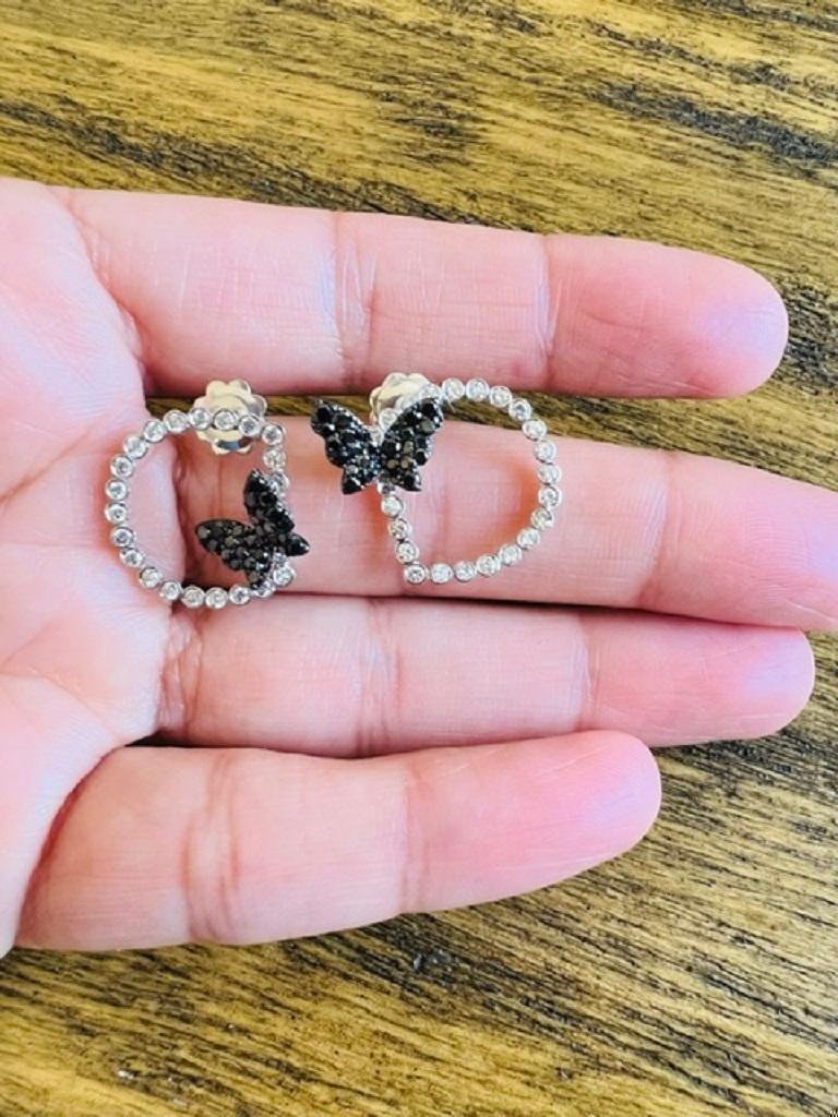 1.68 Carat Black and White Diamond 14 Karat White Gold Earrings