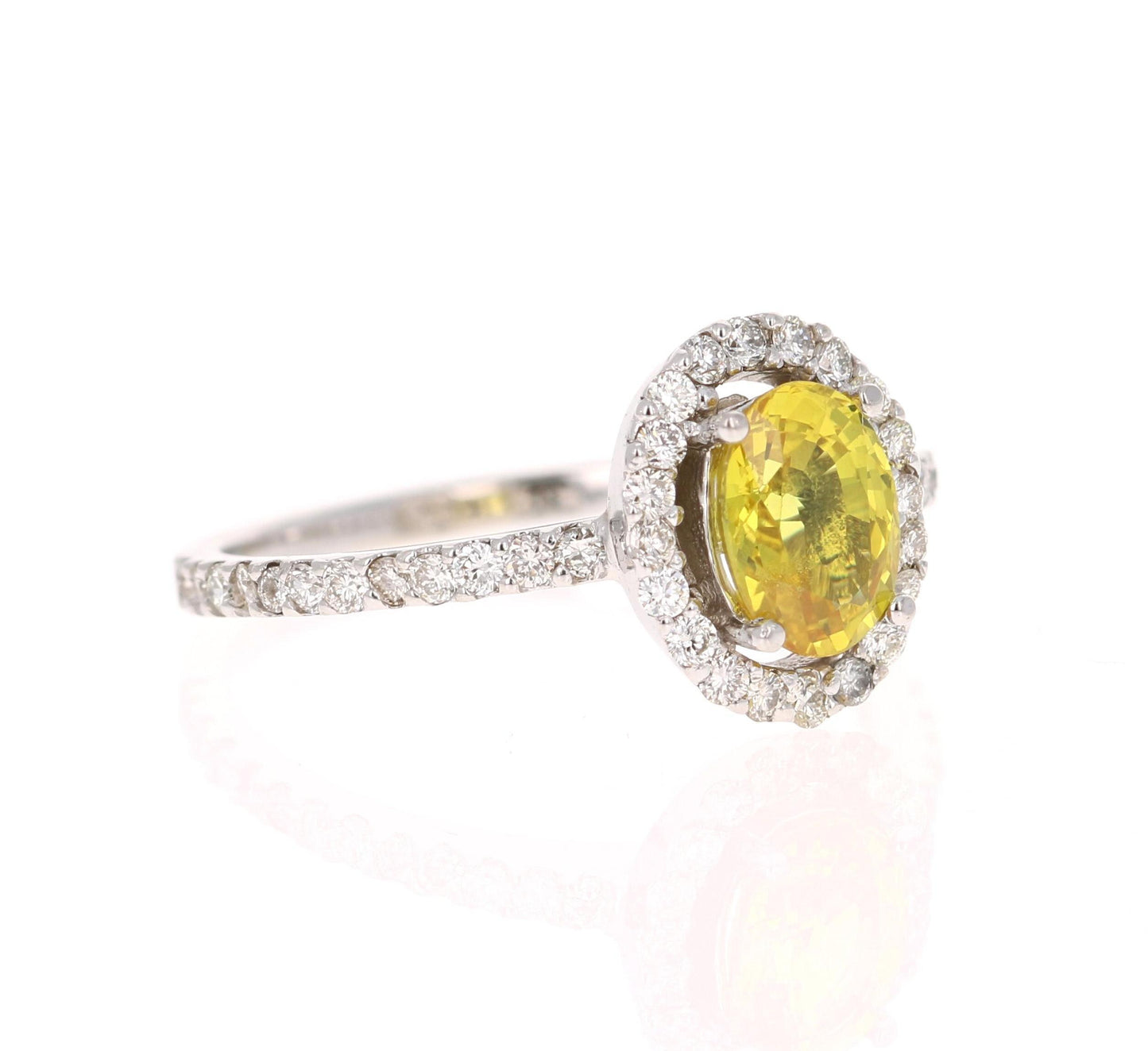 1.71 Carat Yellow Sapphire Diamond Halo Ring 14 Karat White Gold