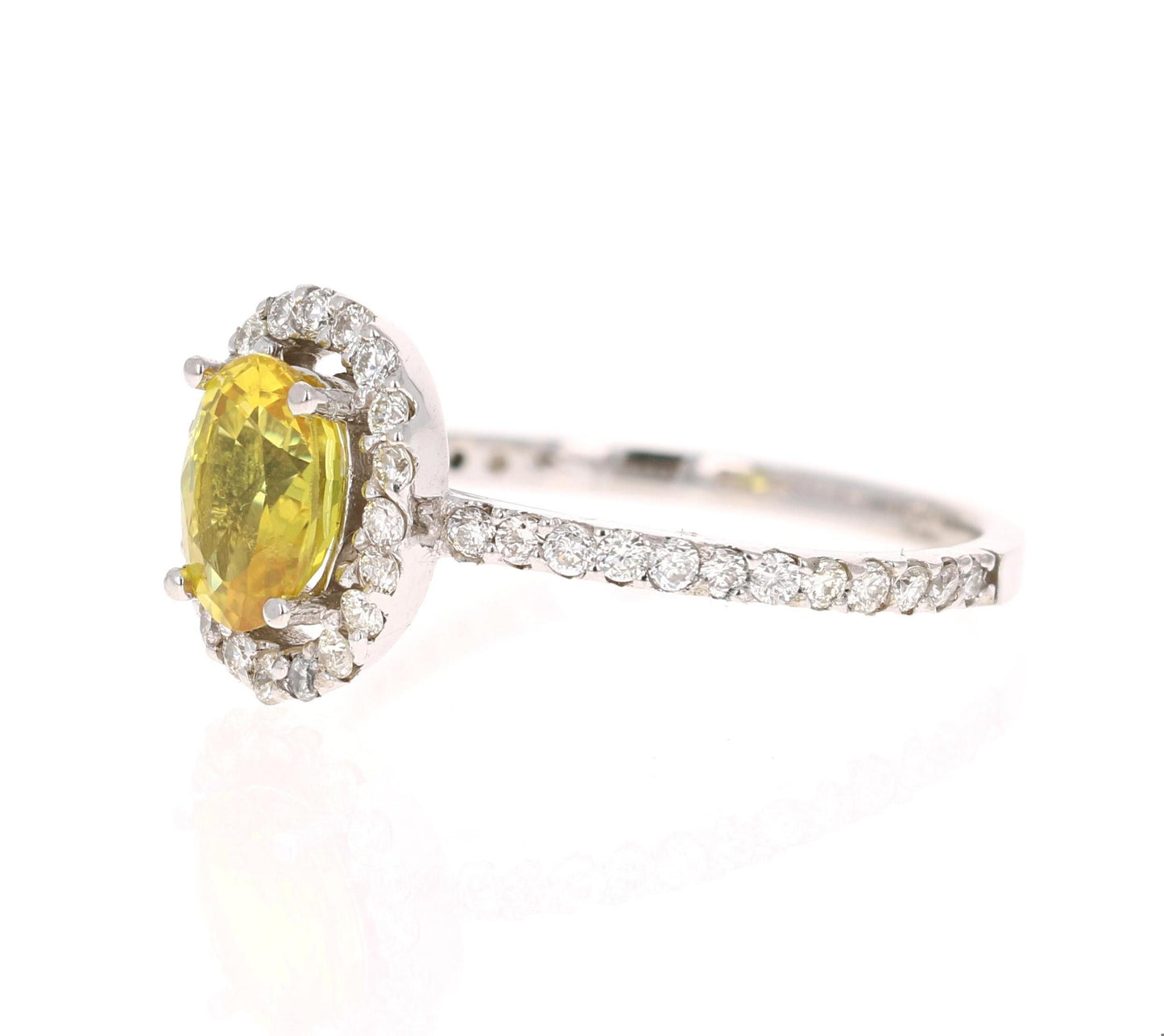 1.71 Carat Yellow Sapphire Diamond Halo Ring 14 Karat White Gold