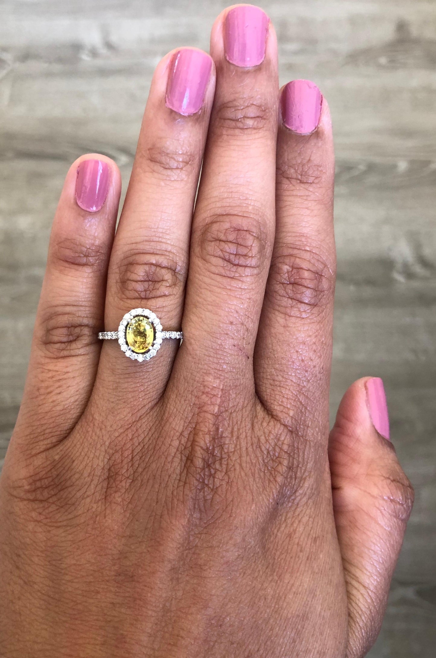 1.71 Carat Yellow Sapphire Diamond Halo Ring 14 Karat White Gold