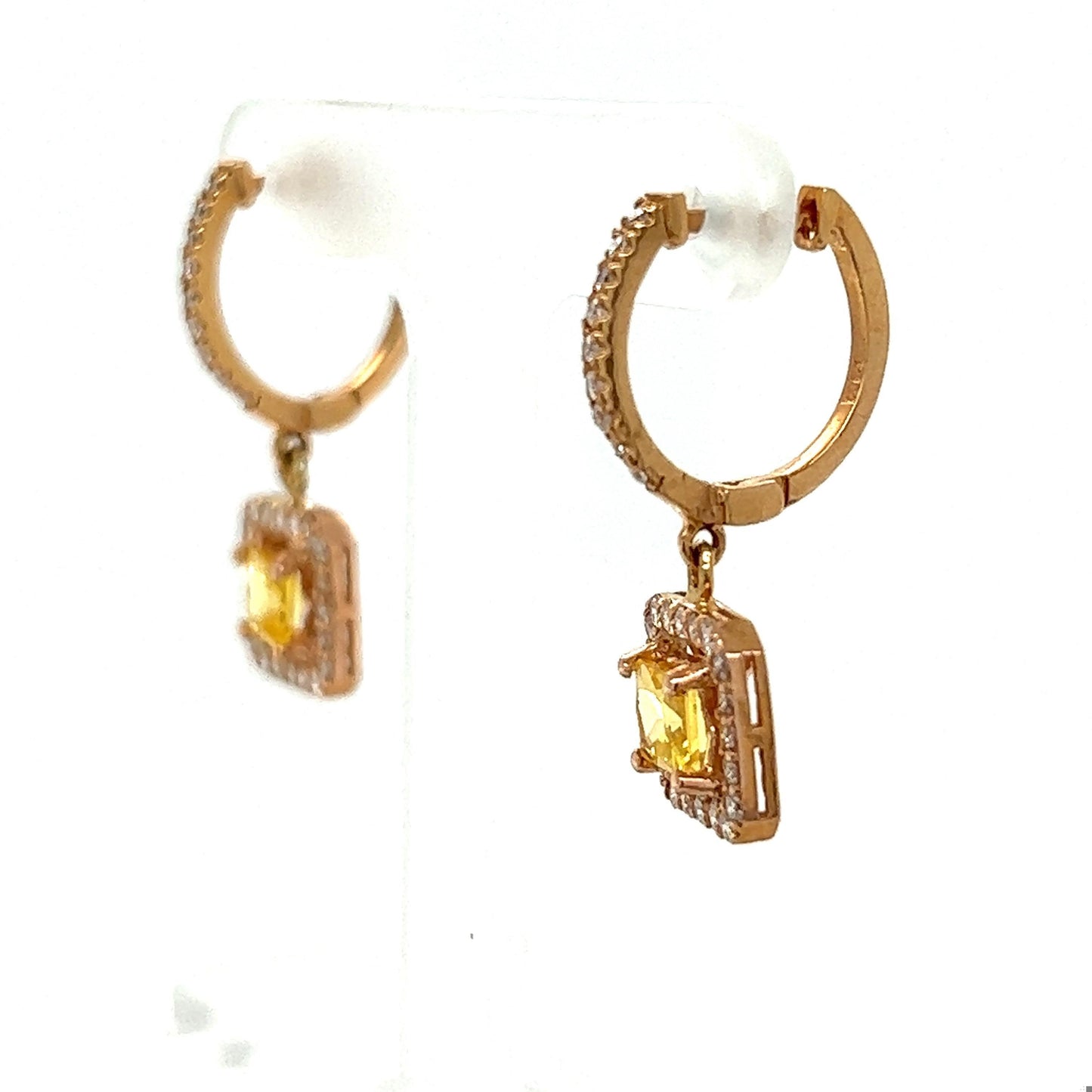 1.71 Carat Yellow Sapphire Diamond Rose Gold Drop Earrings