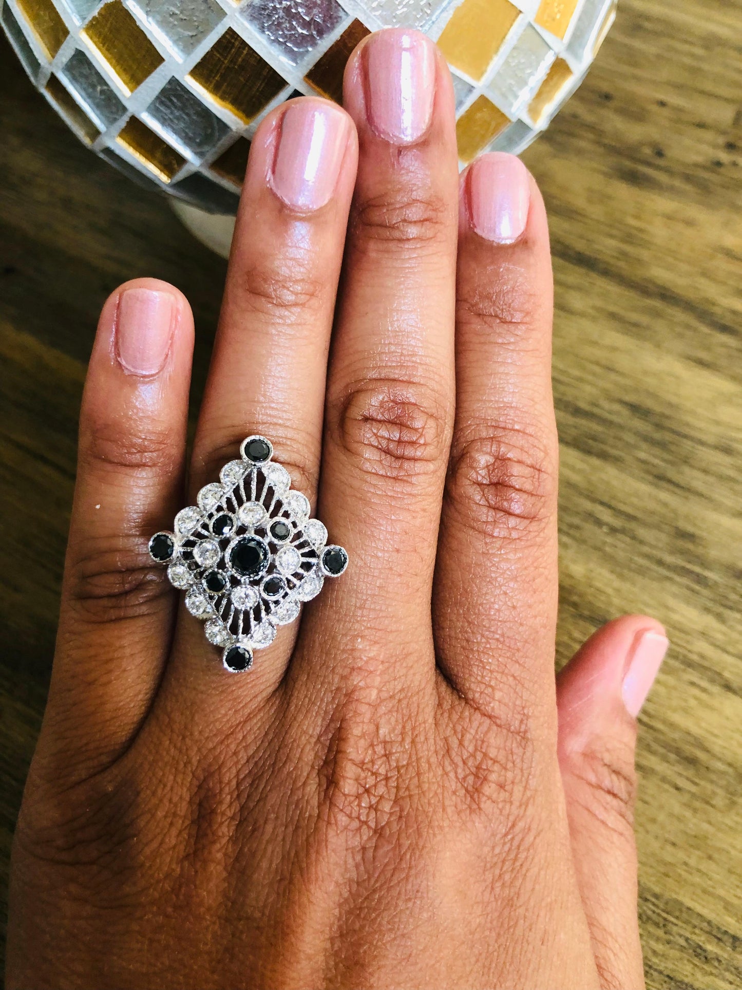 1.73 Carat Black and White Diamond Cocktail Ring