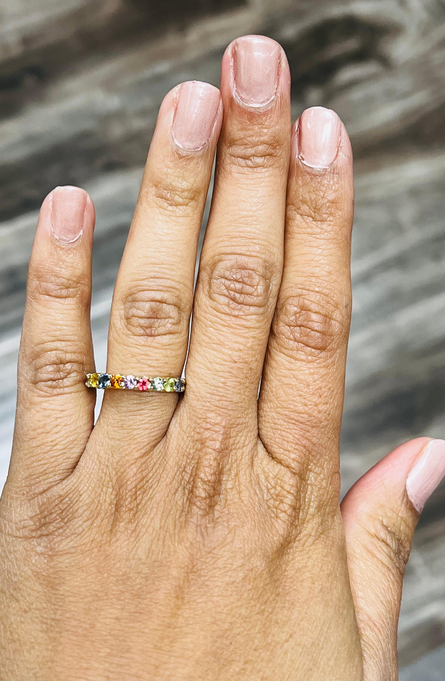 1.78 Carat Multicolored Sapphire 14 Karat Yellow Gold Band
