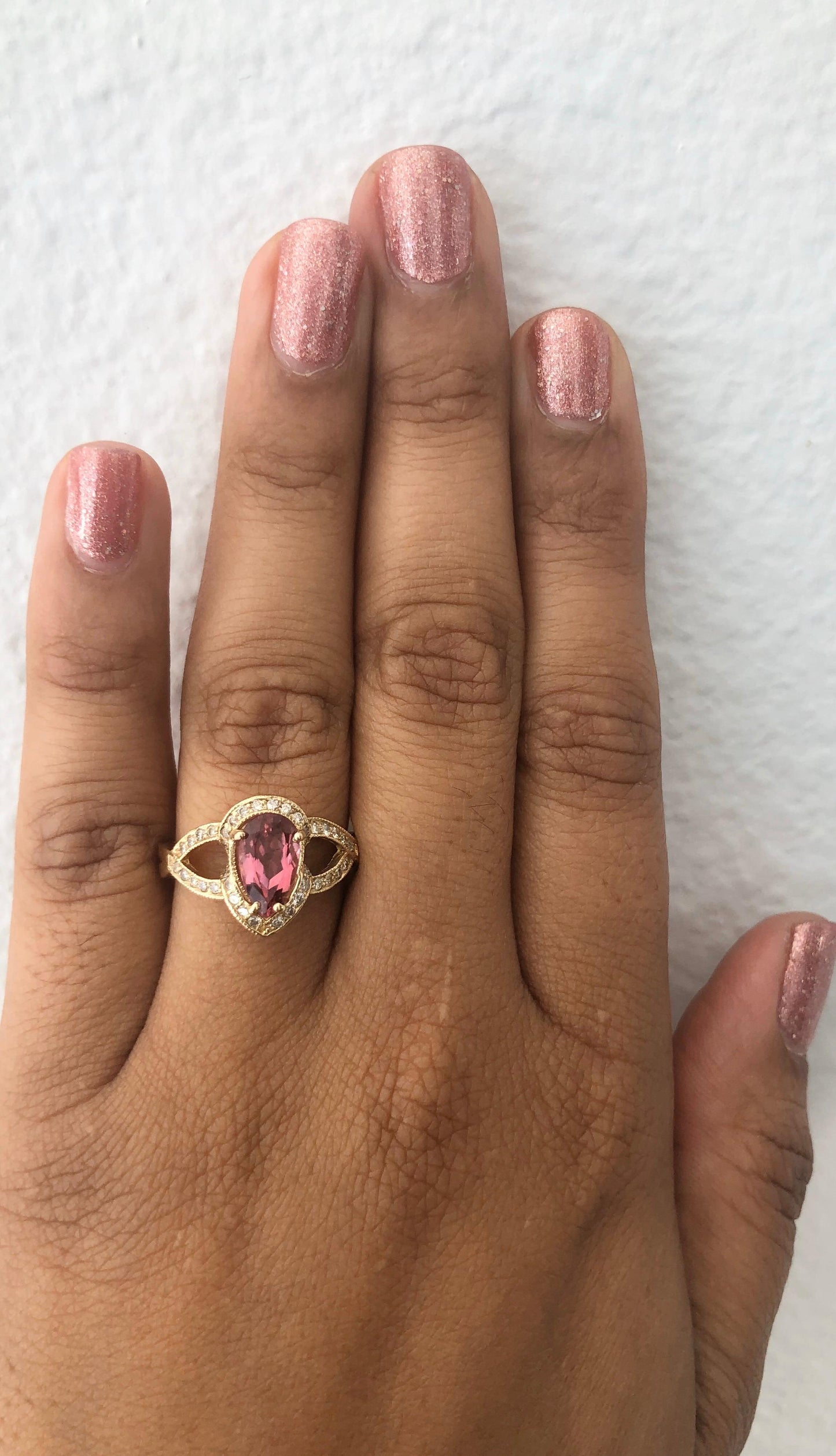 1.79 Carat Pink Tourmaline Diamond Yellow Gold Cocktail Ring