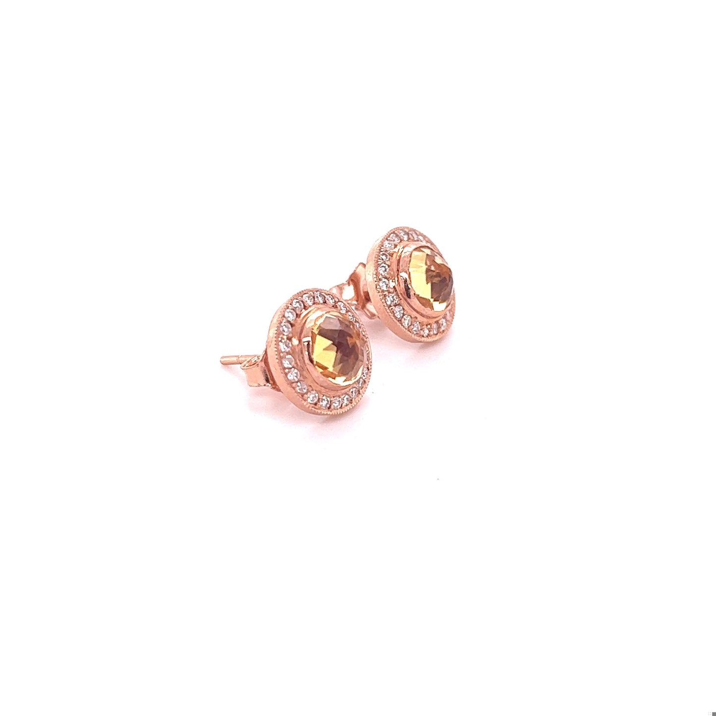 1.88 Carat Citrine Diamond Rose Gold Earrings