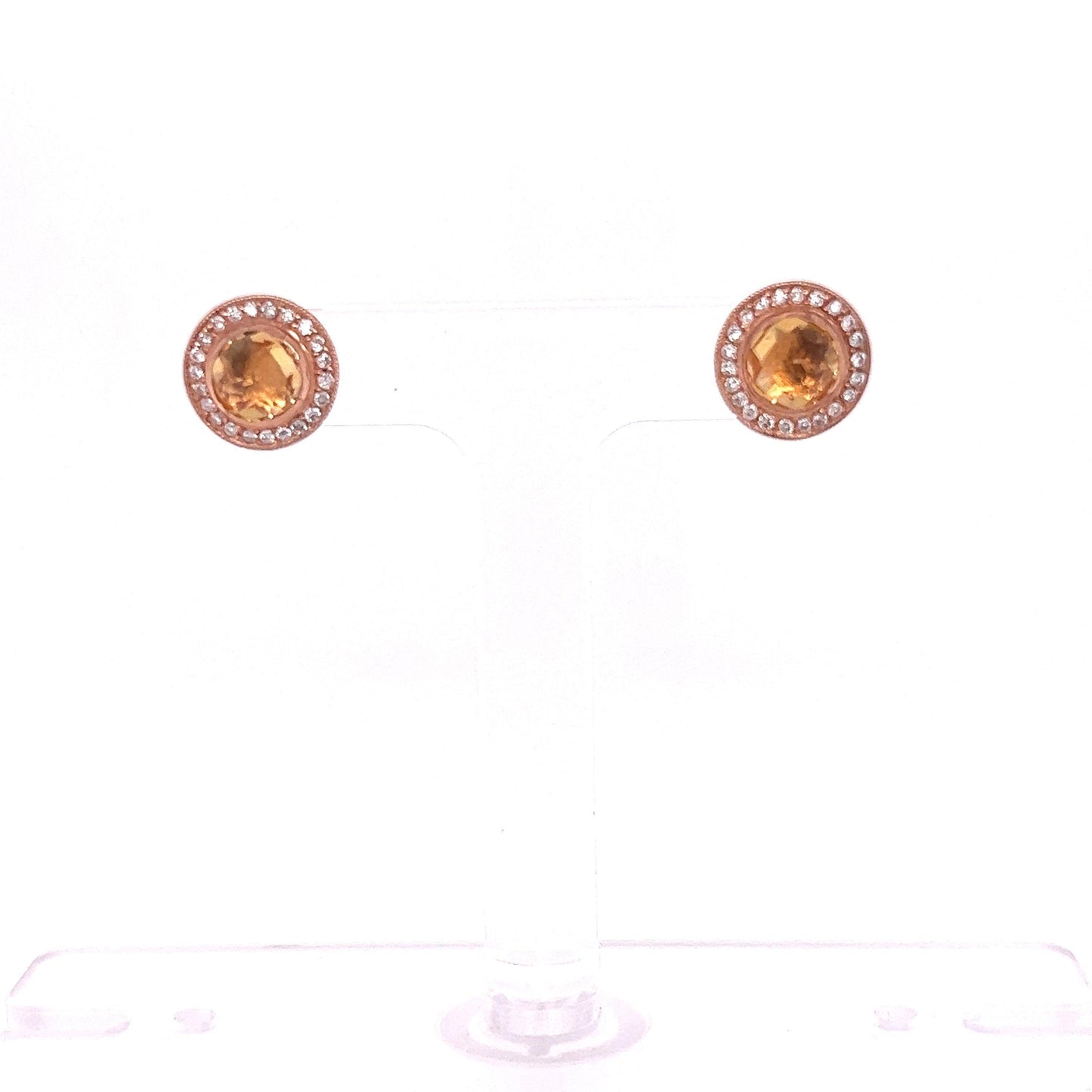 1.88 Carat Citrine Diamond Rose Gold Earrings