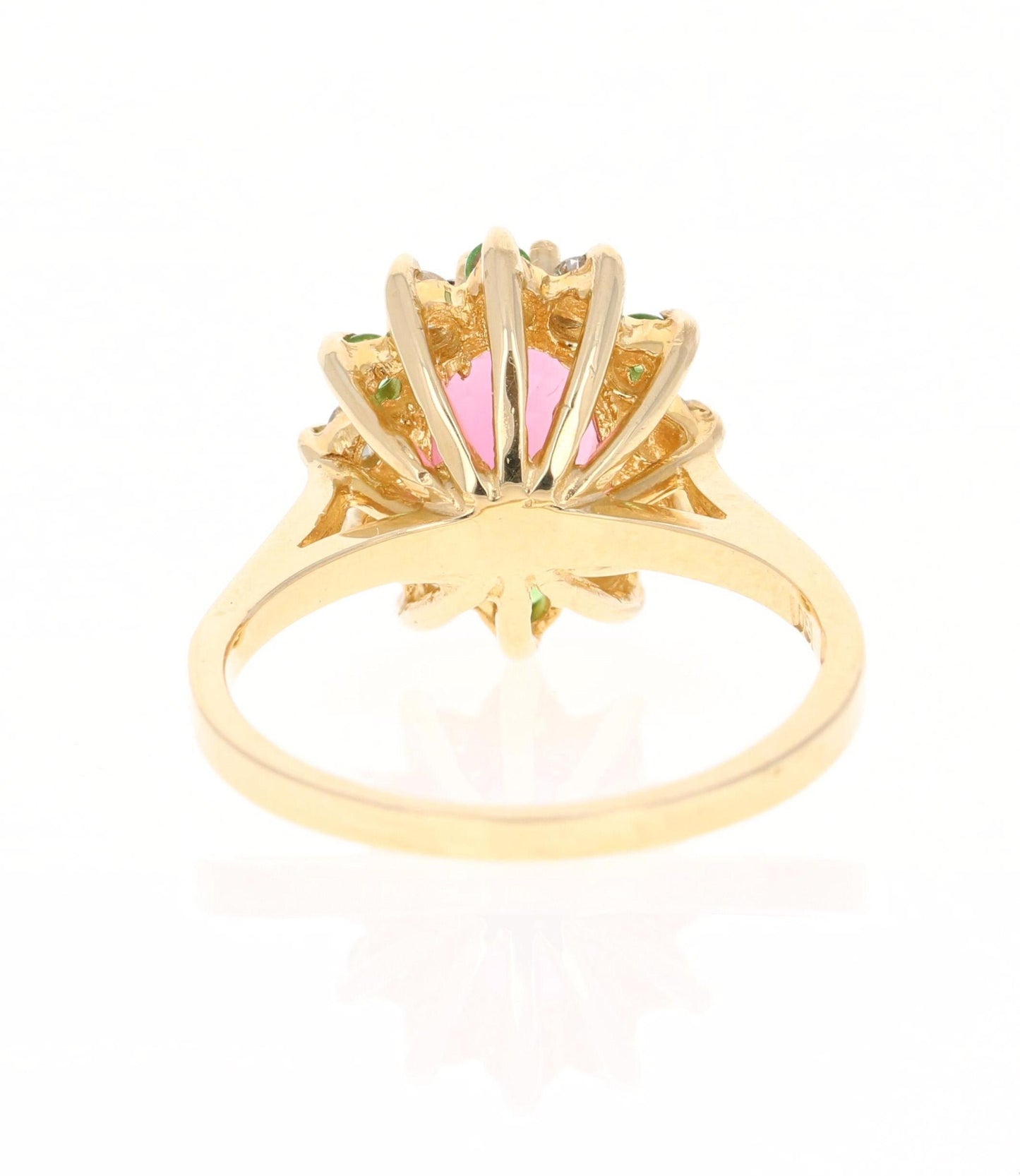 1.97 Carat Pink Tourmaline Tsavorite Diamond Yellow Gold Ring