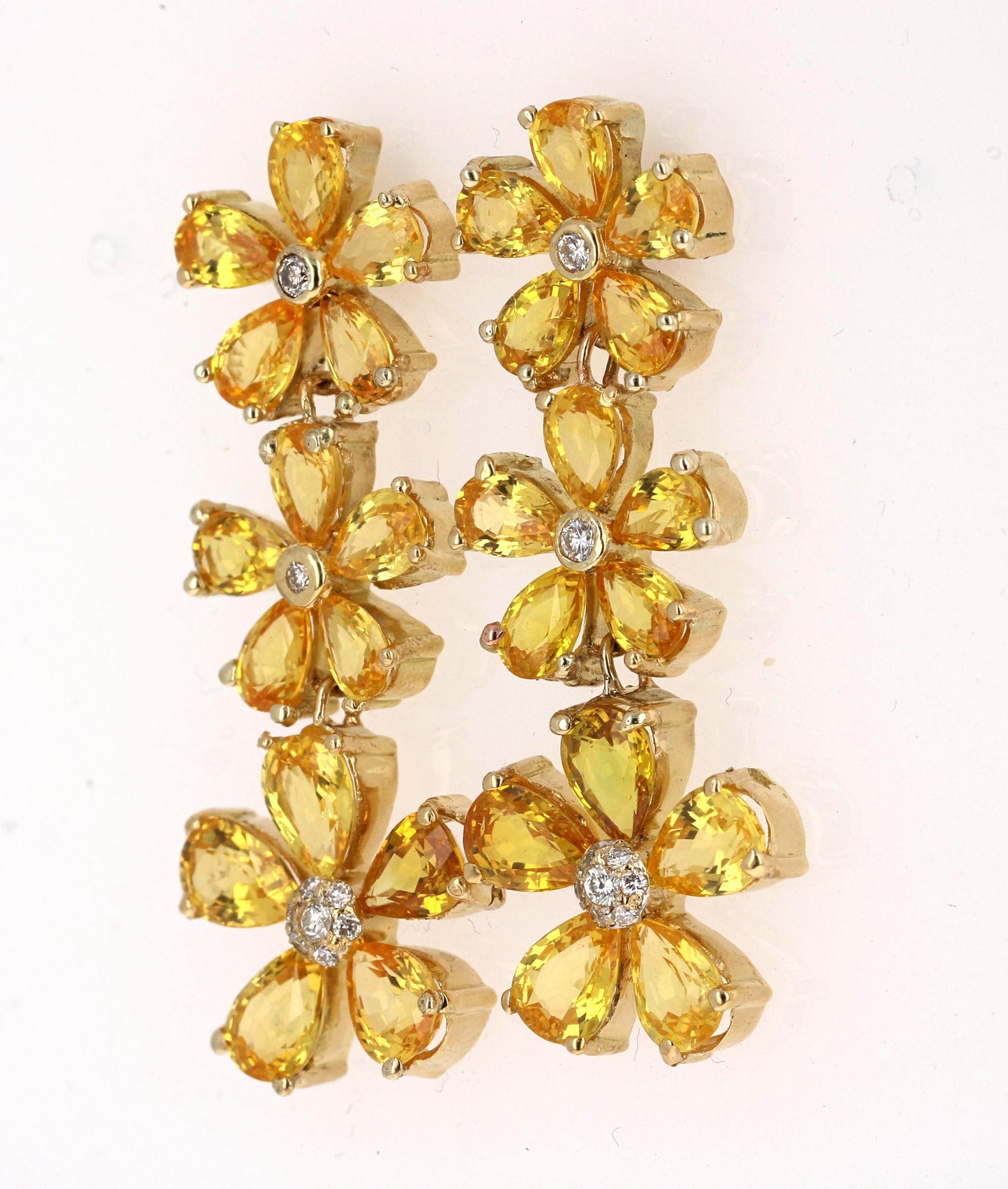 19.90 Carat Yellow Sapphire Diamond 18 Karat Yellow Gold Drop Earrings