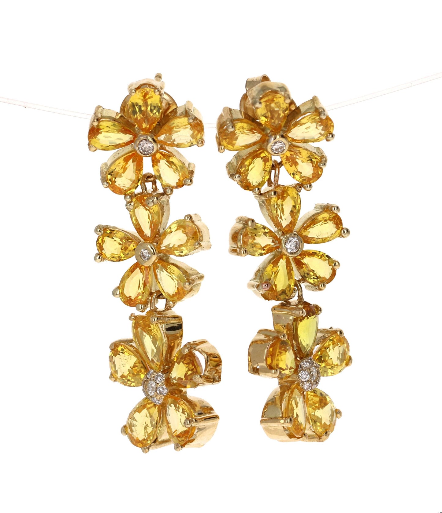 19.90 Carat Yellow Sapphire Diamond 18 Karat Yellow Gold Drop Earrings