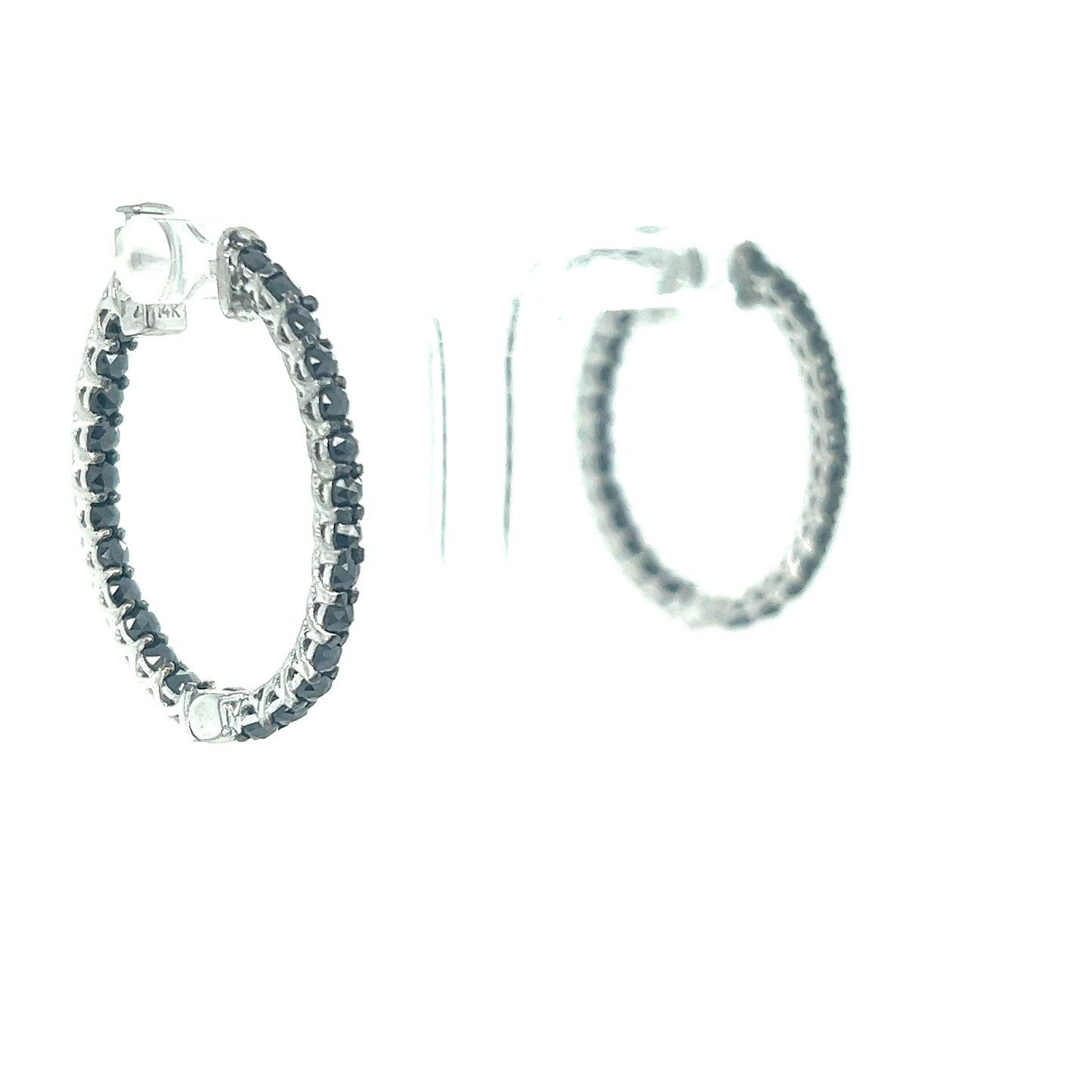 2.00 Carat Black Diamond 14 Karat White Gold Hoop Earrings