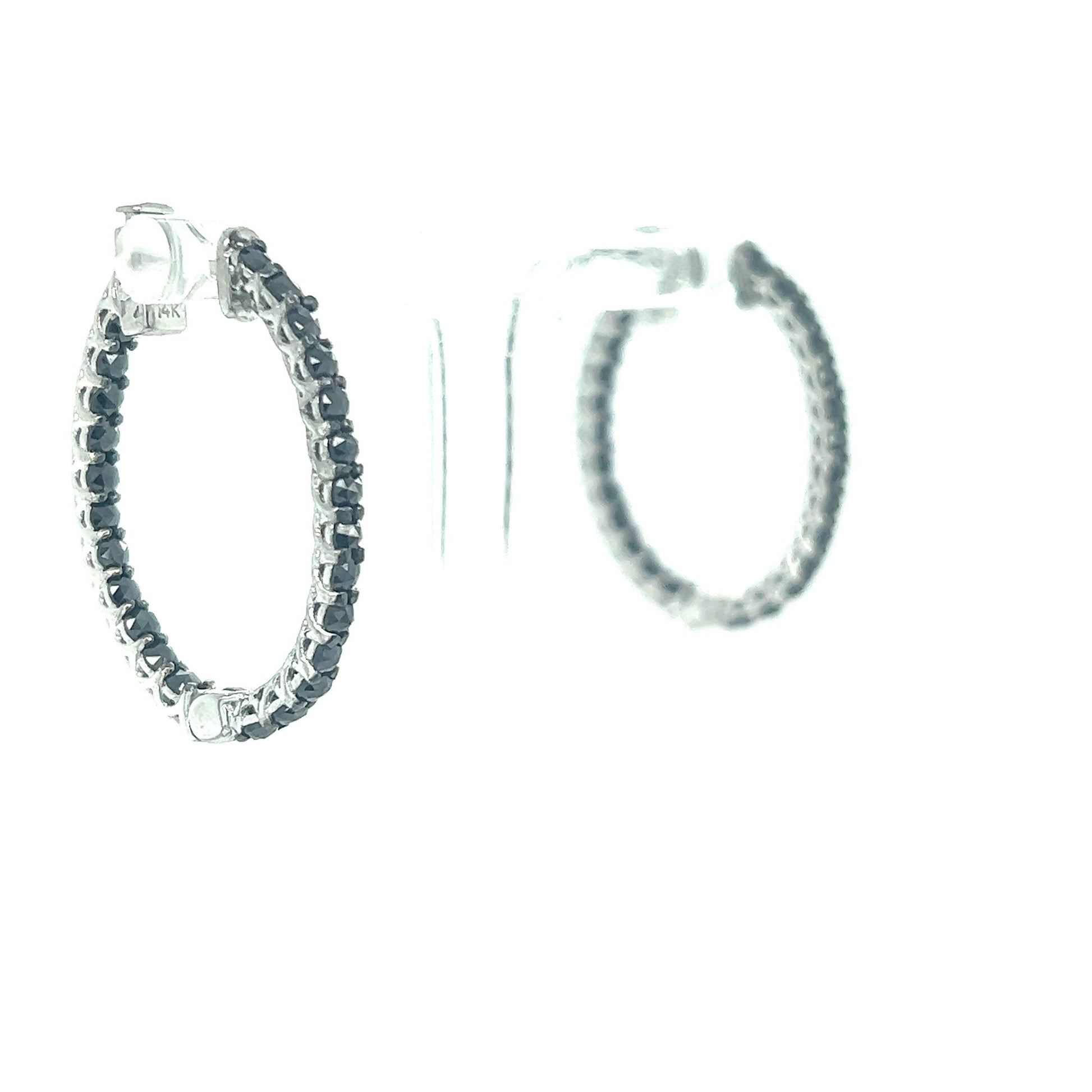 2.00 Carat Black Diamond 14 Karat White Gold Hoop Earrings