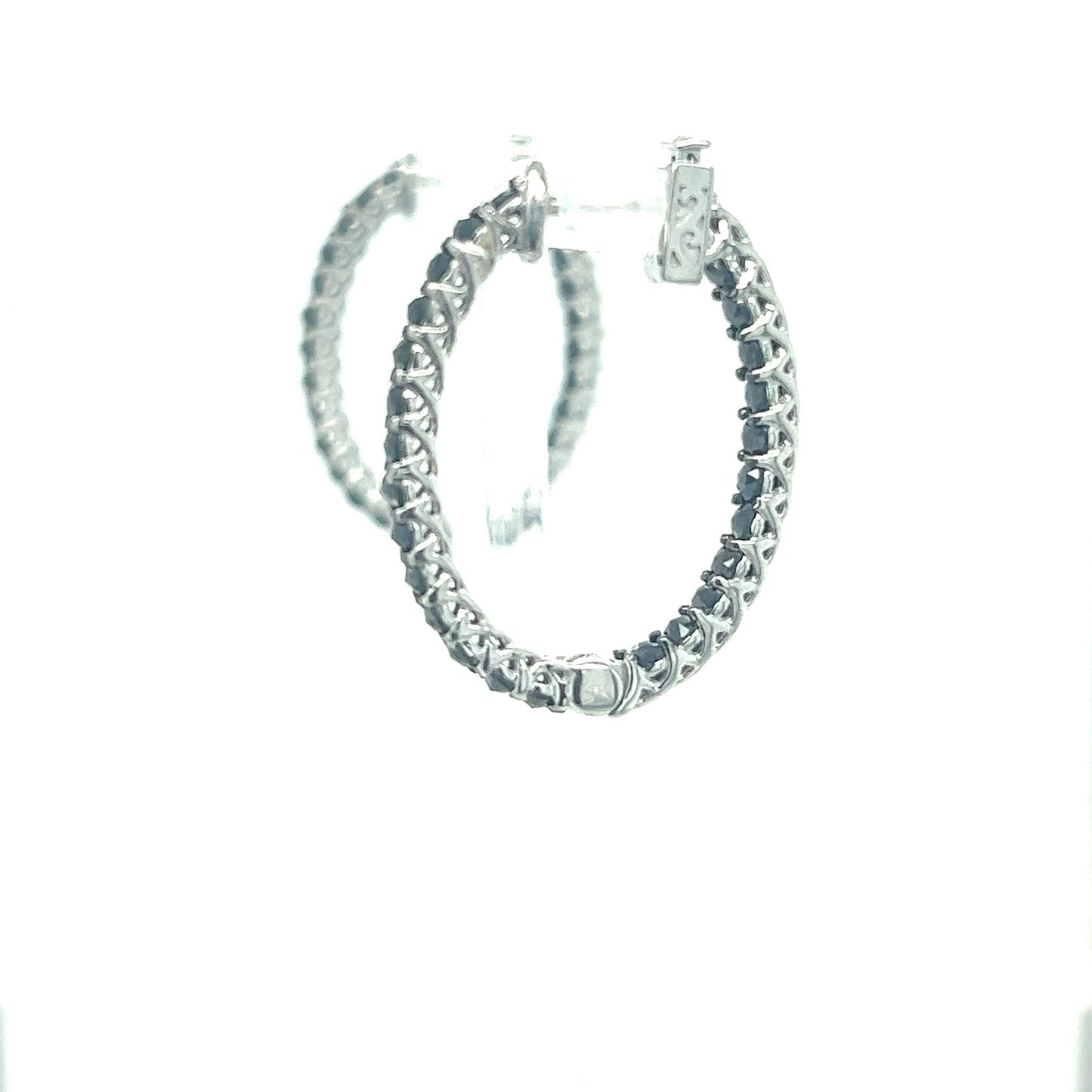2.00 Carat Black Diamond 14 Karat White Gold Hoop Earrings