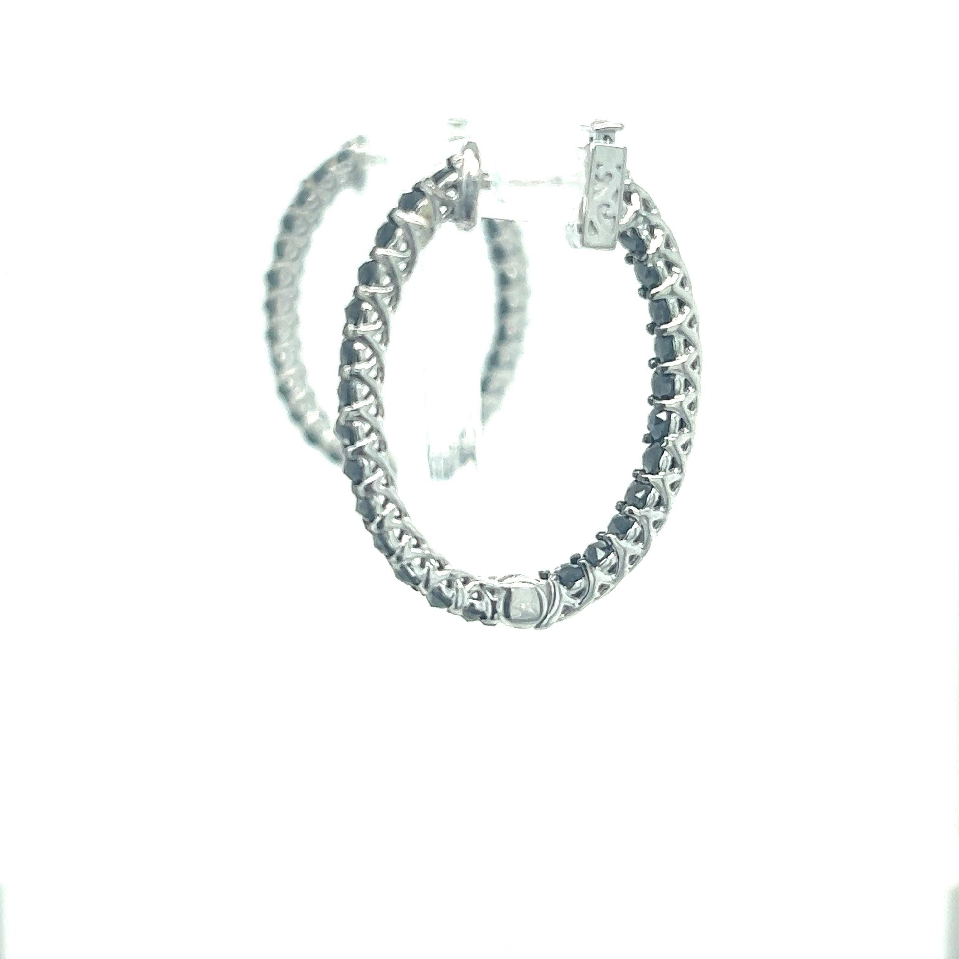 2.00 Carat Black Diamond 14 Karat White Gold Hoop Earrings