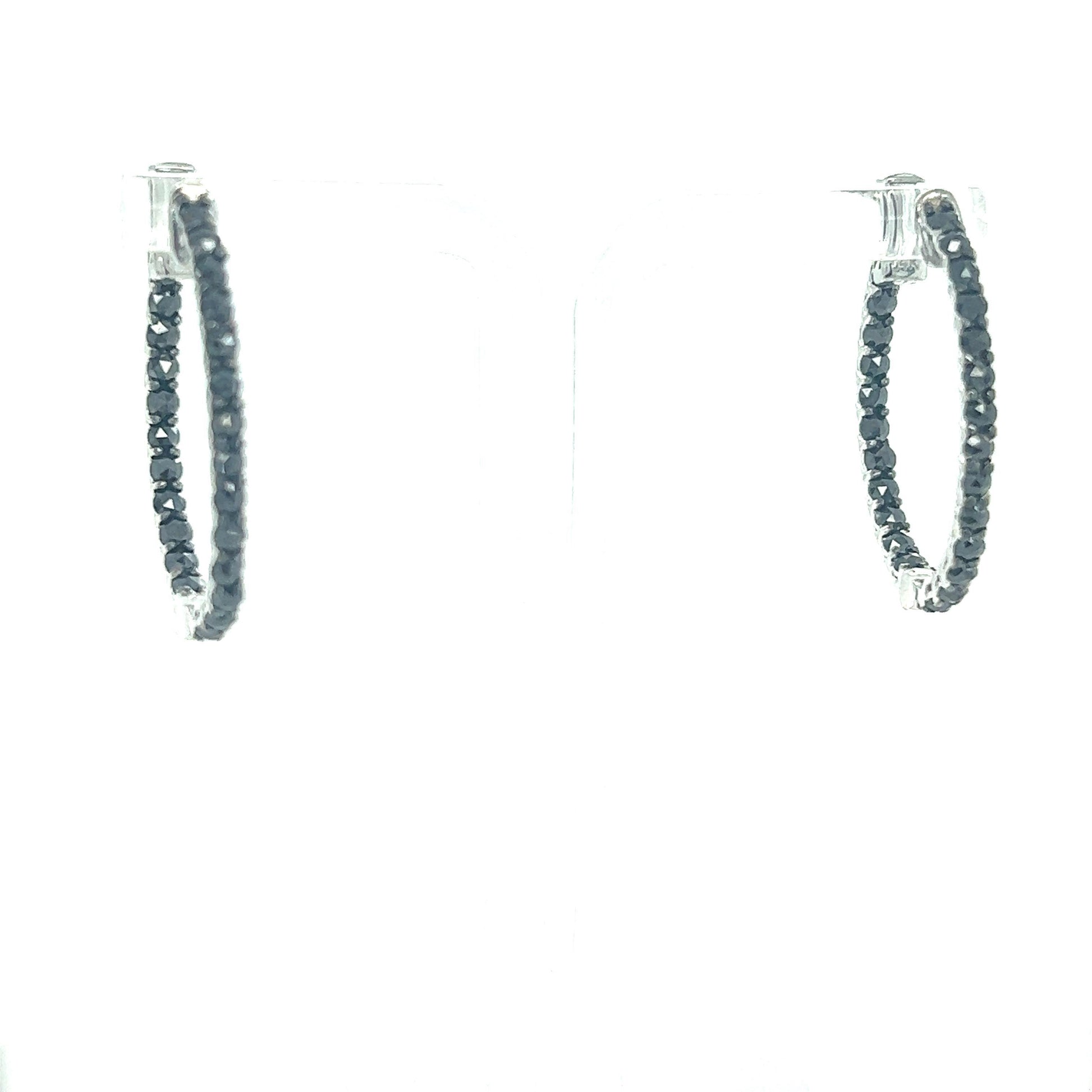 2.00 Carat Black Diamond 14 Karat White Gold Hoop Earrings