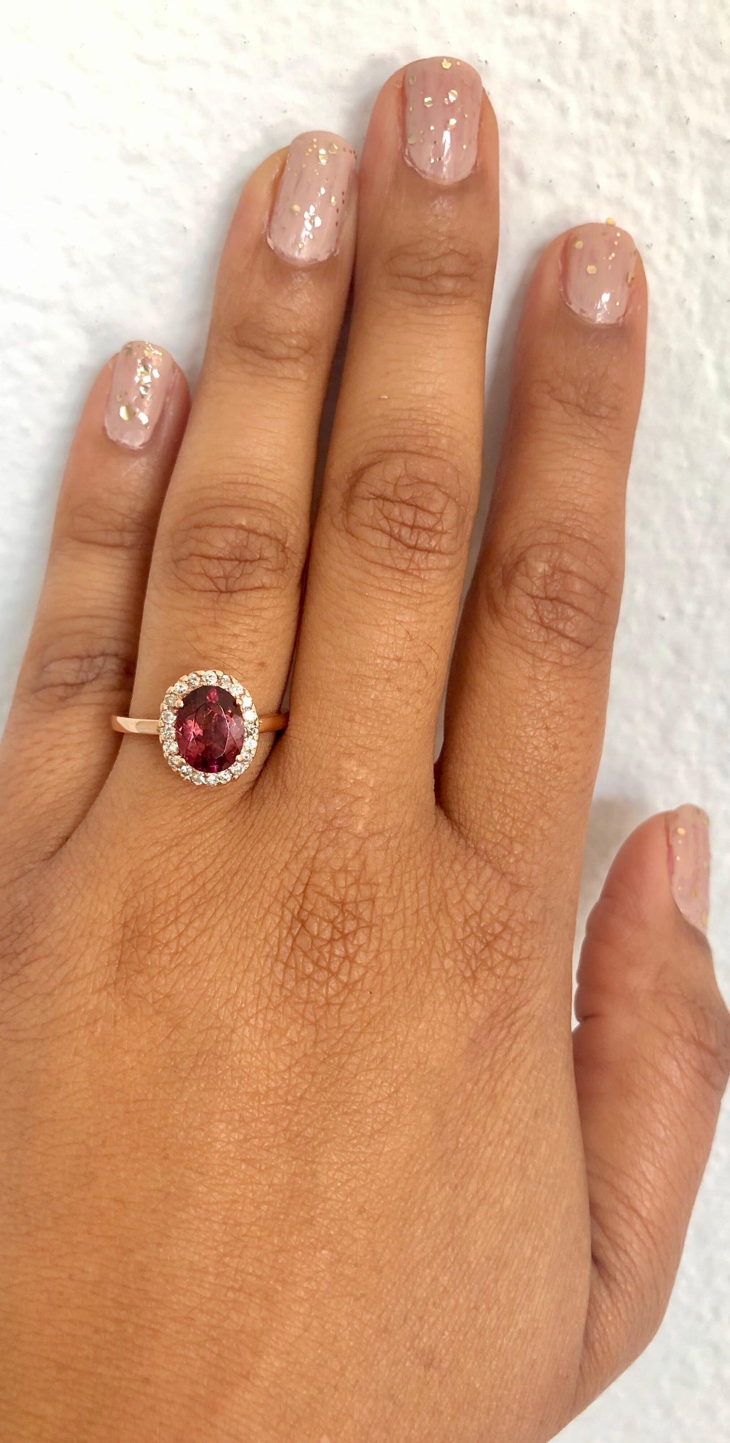 2.03 Carat Hot Pink Tourmaline Diamond 14 Karat Rose Gold Ring