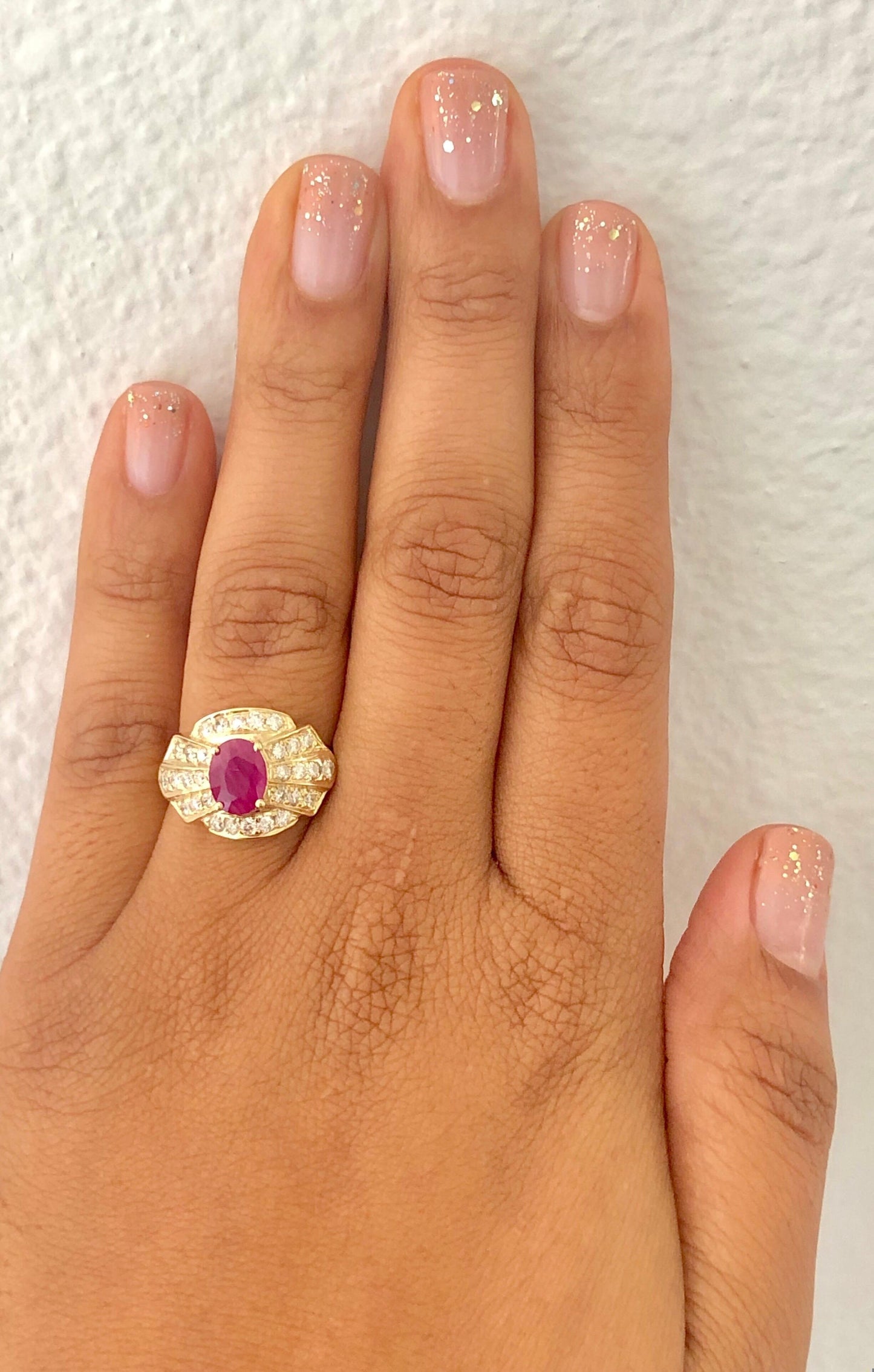 2.03 Carat Oval Cut Burmese Ruby Diamond 14 Karat Yellow Gold Ring