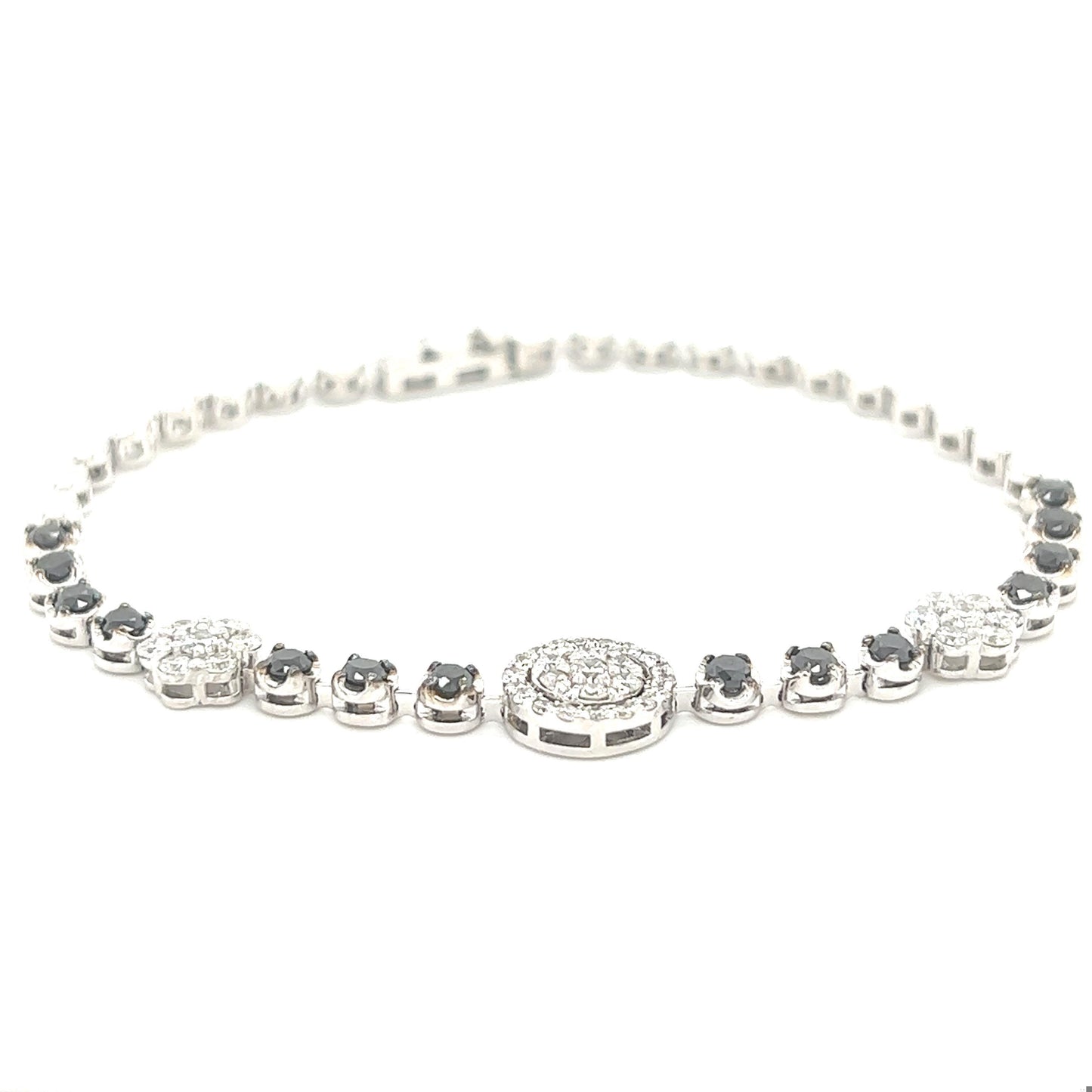 2.04 Carat Black Diamond White Diamond 14 Karat White Gold Bracelet