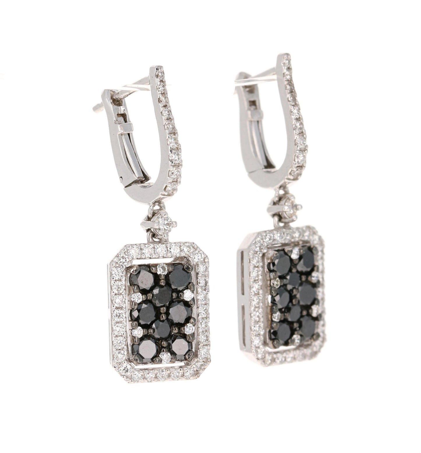 2.06 Carat Black Diamond White Diamond 14 Karat White Gold Earrings