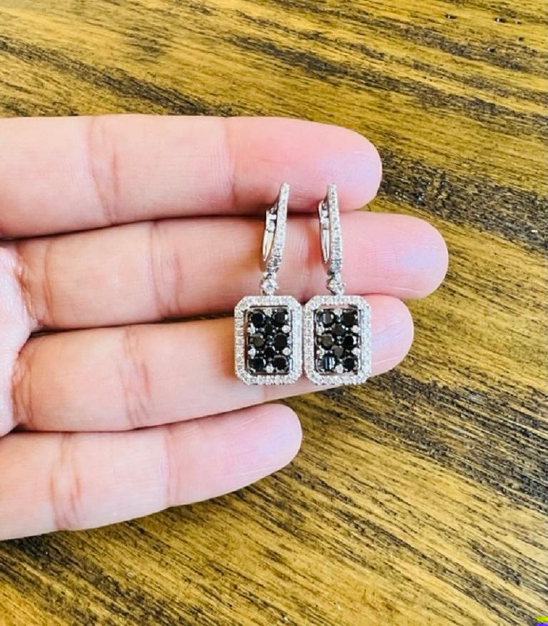 2.06 Carat Black Diamond White Diamond 14 Karat White Gold Earrings