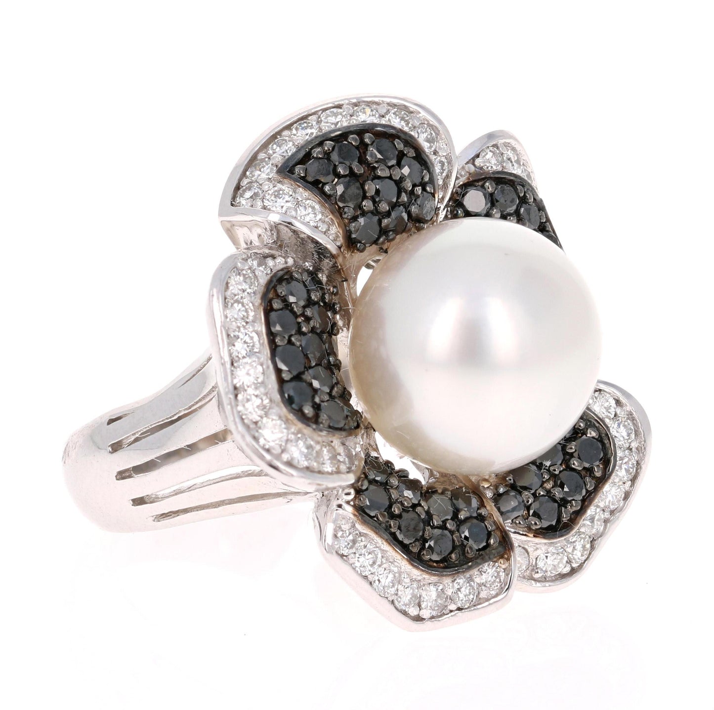 2.08 Carat South Sea Pearl Black White Diamond White Gold Cocktail Ring