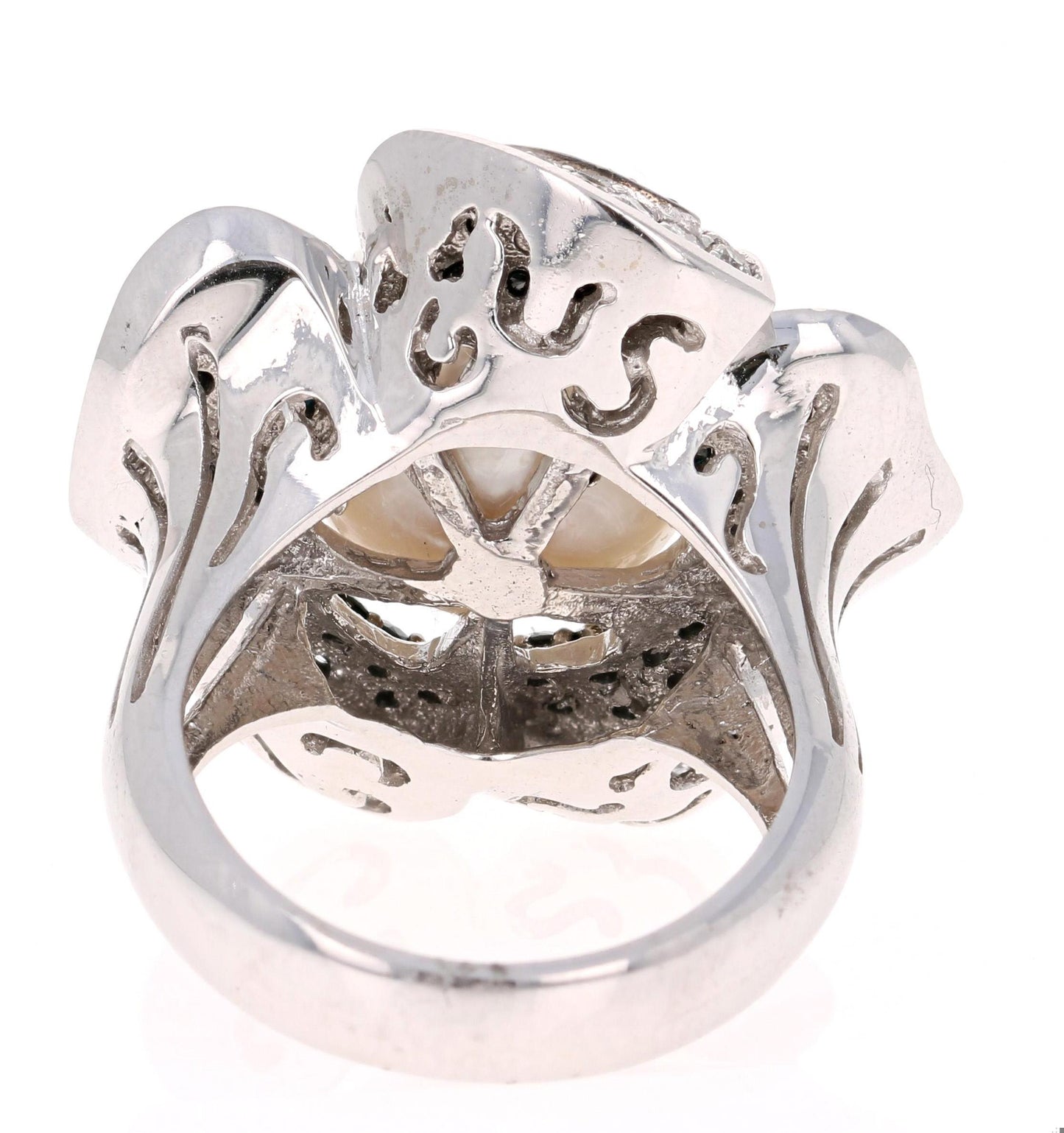 2.08 Carat South Sea Pearl Black White Diamond White Gold Cocktail Ring